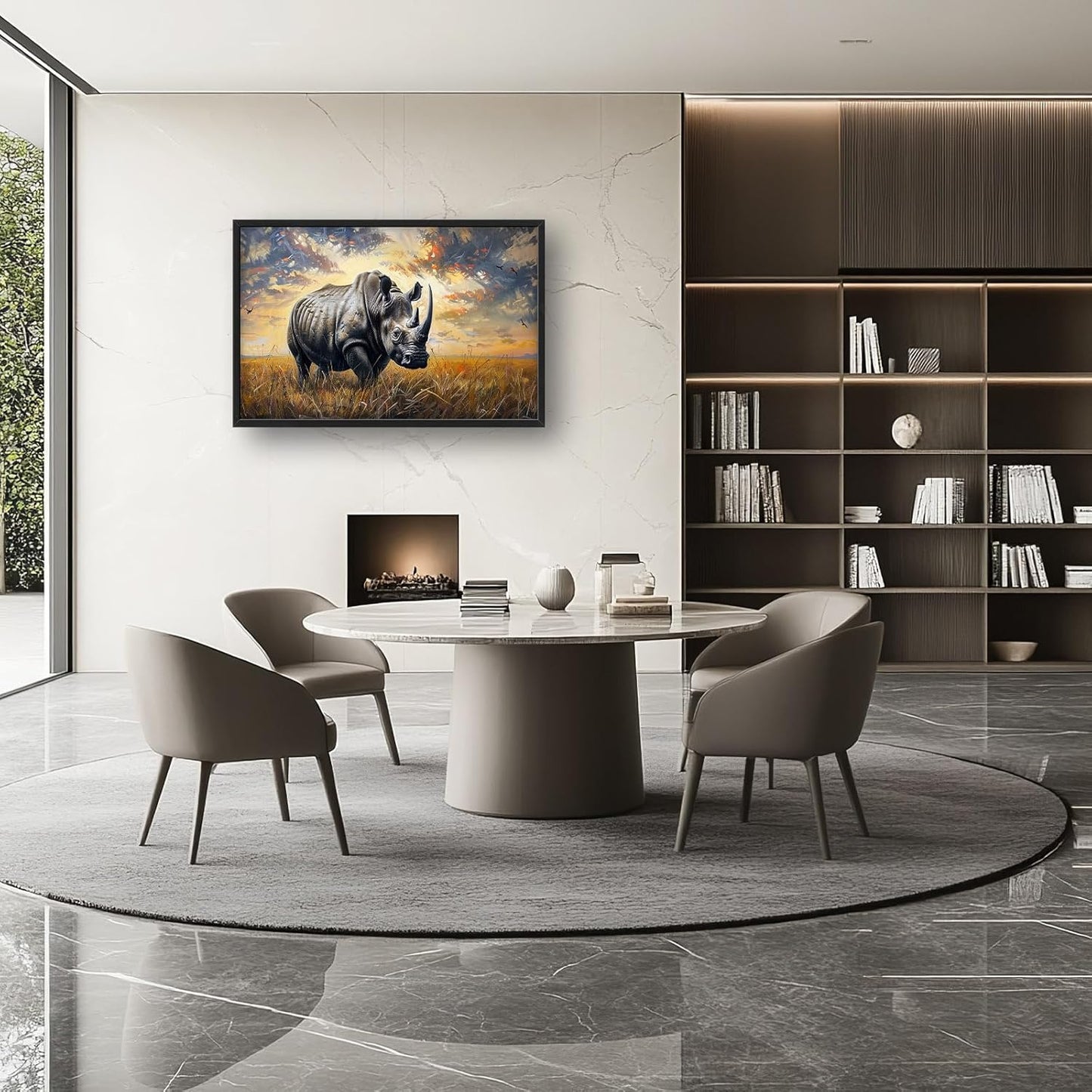 Rhino Large Wall Art Rustic Cool Wild Animal Rhinoceros Pictures Sunset Field Landscape Wall Decor Canvas Print Painting Artwork for Bathroom Living Room Bedroom 36L" x 24W"