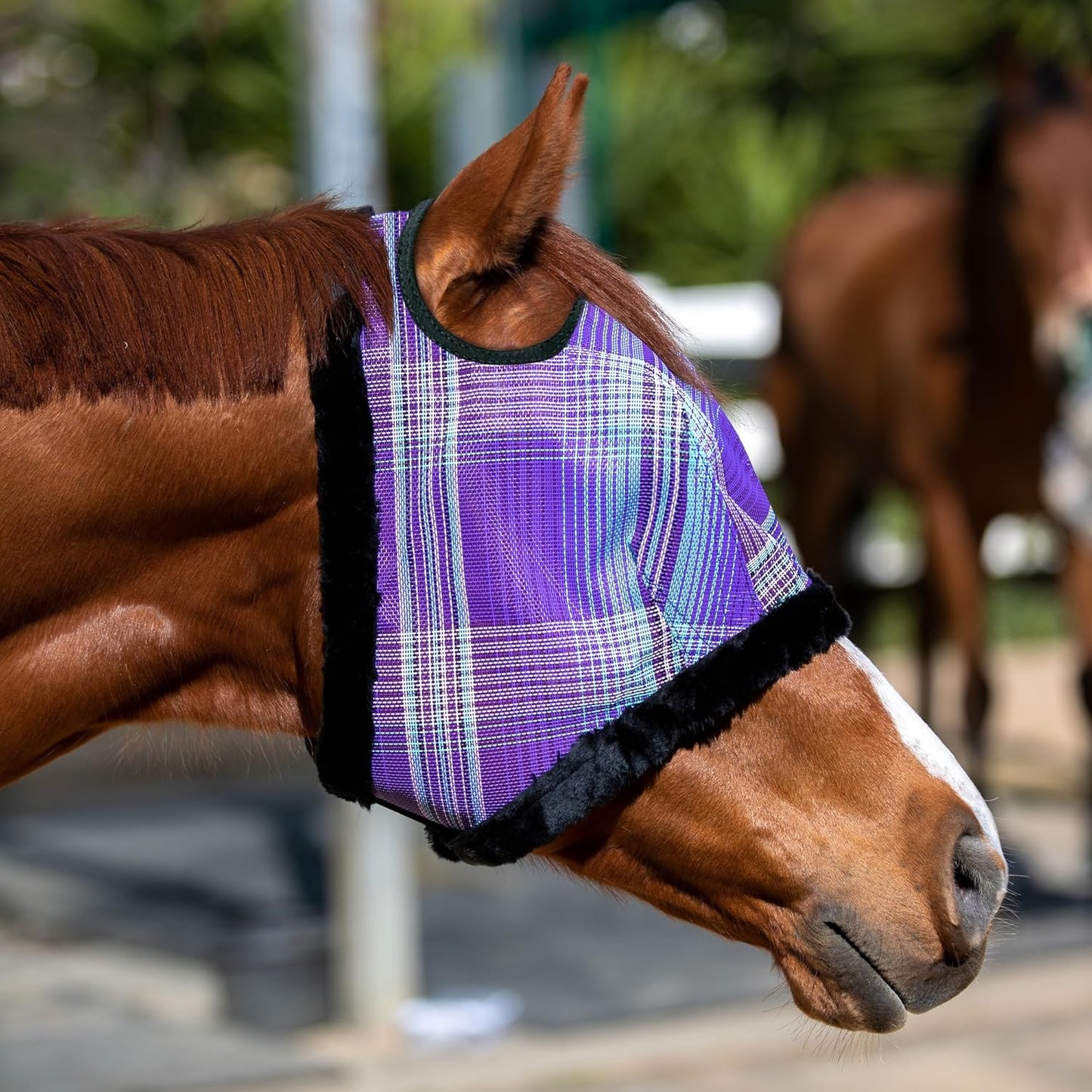 Kensington UV Fly Mask with Fleece Trim - Protective Mask with Dual Ear Opening & Forelock Freedom - XLarge, Lavender Mint