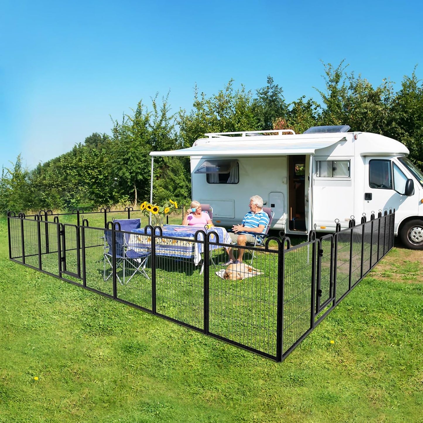 Dog Playpen Outdoor 24 Panels Heavy Duty Dog Fence 32" Height Anti-Rust with Doors Portable for RV Camping Yard, Total 54FT, 227 Sq.ft, Snowy Black