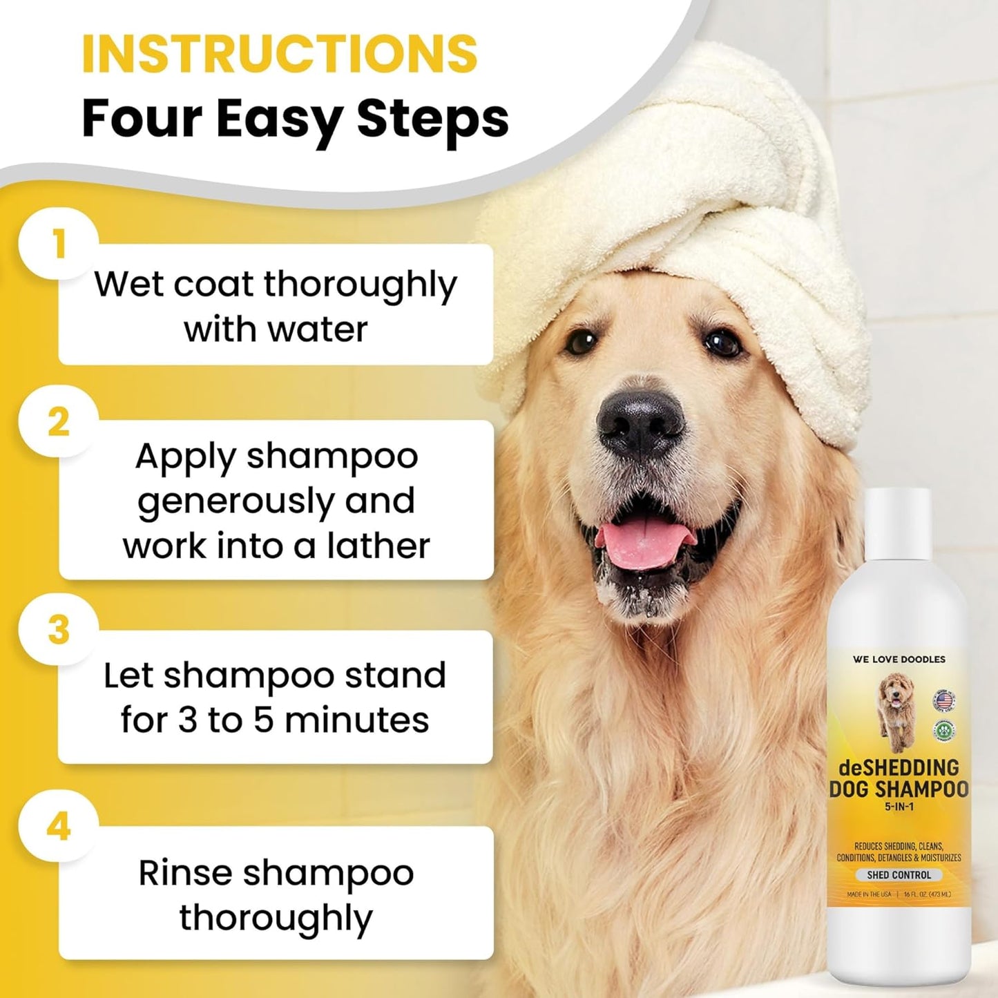 Dog Deshedding Shampoo | Made in USA | Eco-Friendly Ingredients | Shampoo for Shedding & Long Haired Dogs, Safe for Sensitive Skin & Allergies | 16 OZ [We Love Doodles]