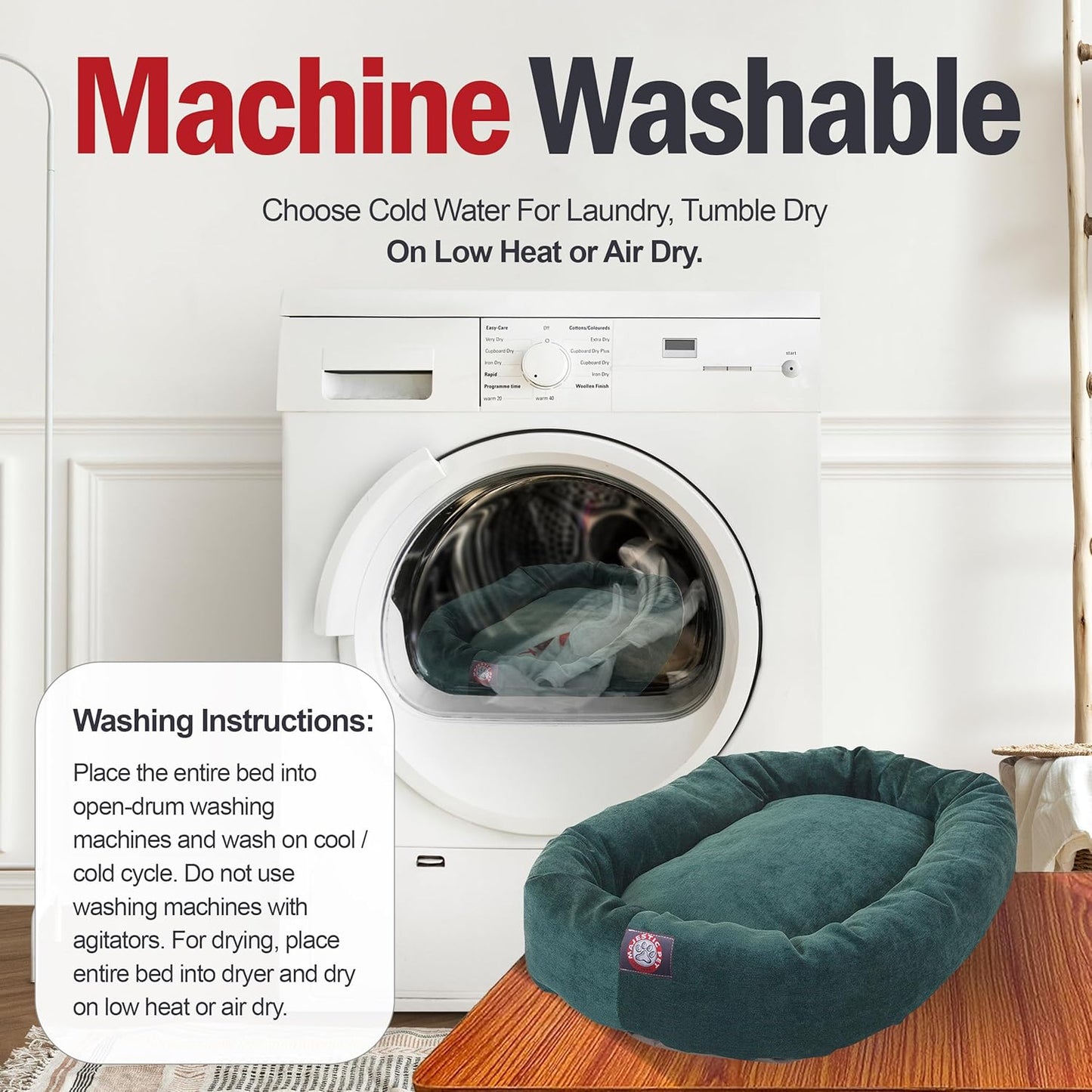 Majestic Pet 32 Inch Micro Velvet Calming Dog Bed Washable 32x23x7 (inch) – Cozy Soft Round Donut Dog Bed with Spine for Head Support - Pet Bed Medium – Marine (2025)