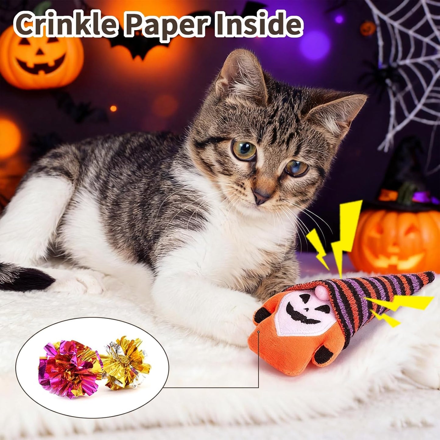 Retro Shaw Halloween Cat Toys Gnomes, 3Pcs Crinkle Sound Catnip Toys for Indoor Cats Kitten, Interactive Cat Nip Chew Kicker Kitty Toy for All Pet Breeds