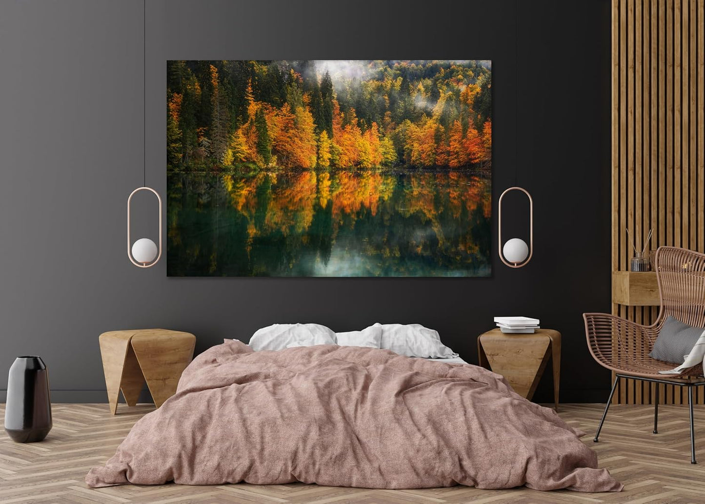 Nature Wall Art Prints - Ocean Forest Mountain Lake Canvas Landscapes - Small to Extra Large Living Room Bedroom Kitchen Bathroom Décor (Autumn by the Lake, 20L" x 30W")