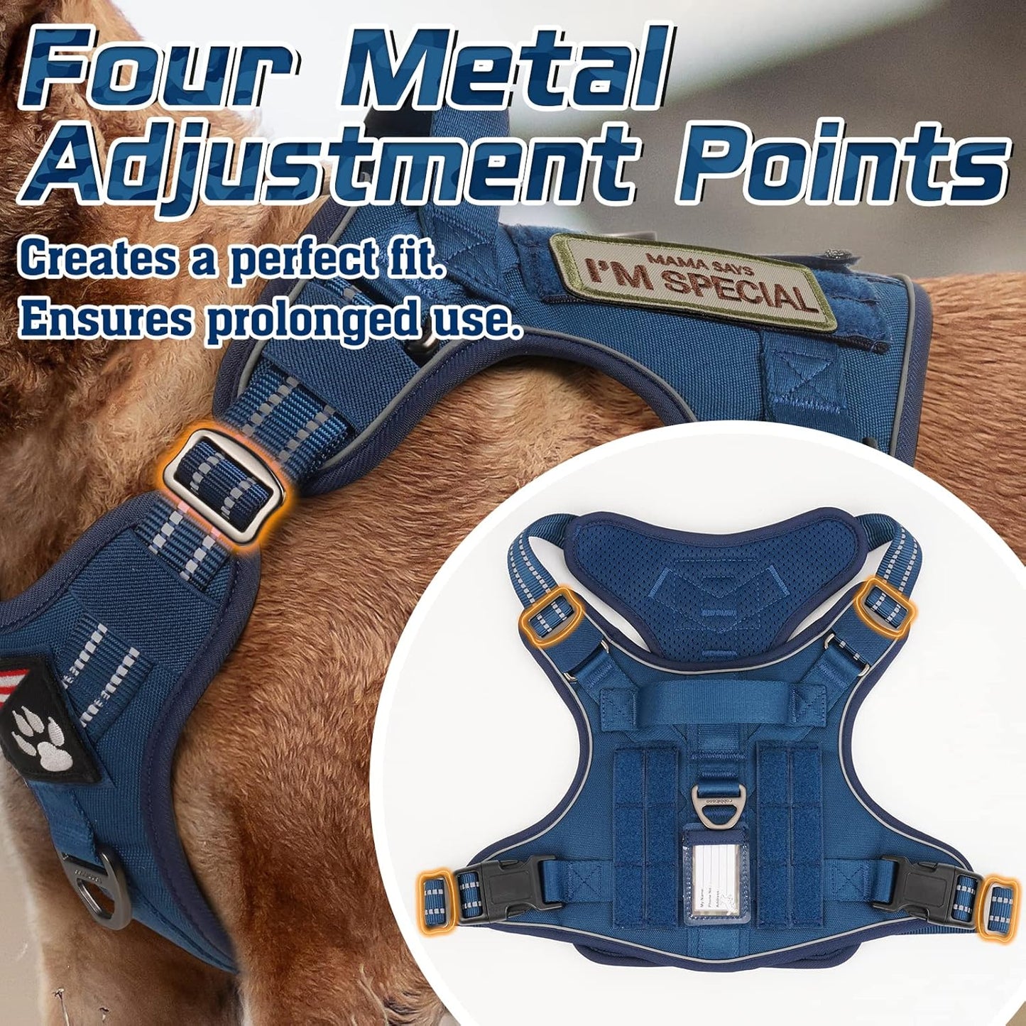 rabbitgoo Tactical Dog Harness for Small Dogs, No Pull Military Service Vest with Handle & Molle, Easy Control for Training Walking, Adjustable Reflective Straps, Blue, S