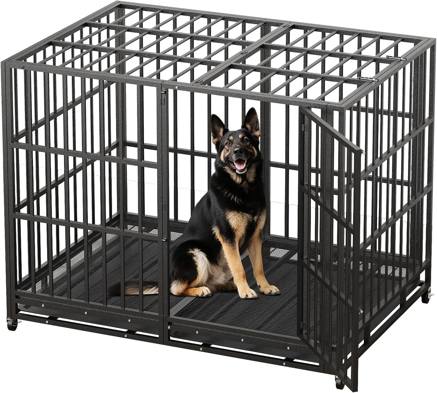 60 Inch Heavy Duty Indestructible Dog Crate Steel Escape Proof, Indoor Double Door High Anxiety Cage, Kennel with Wheels,Removable Tray,Extra Large XL XXL XXXL