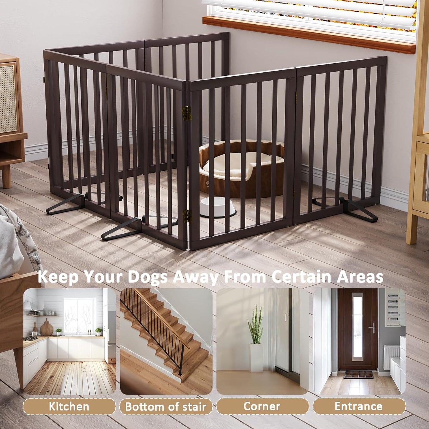 Freestanding Pet Gate 55-110" Extre Wide, Foldable Dog Gate for The Doorways House, Pet Gates for Dogs, Doogie Puppy Fence Gate