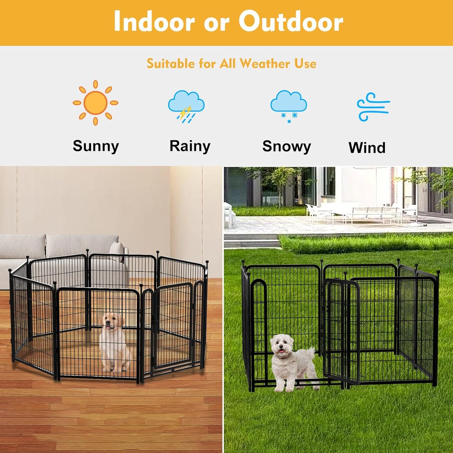 Dog Playpen 24 inch(H) 16 Panels Dog Fence Outdoor for Yard. Metal Dog Pen Heavy Duty Pet Puppy Exercise Pen for Rv Camping Garden Yard, Wide Door Low Threshold Dog Fence Total 31.4 Ft(L)