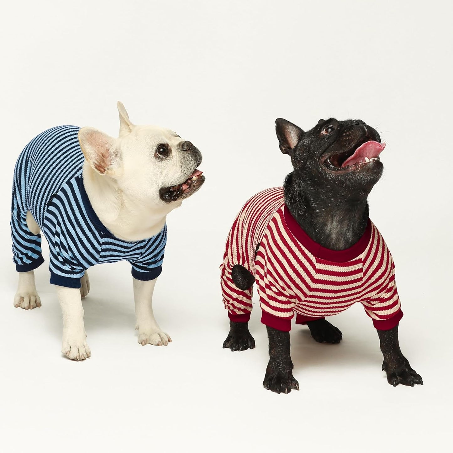 Fitwarm Red and White Striped Dog Pajamas, Waffle Dog Clothes for Small Dogs Girl Boy, Puppy Onesie with Feet, Pet Christmas Outfit, XL