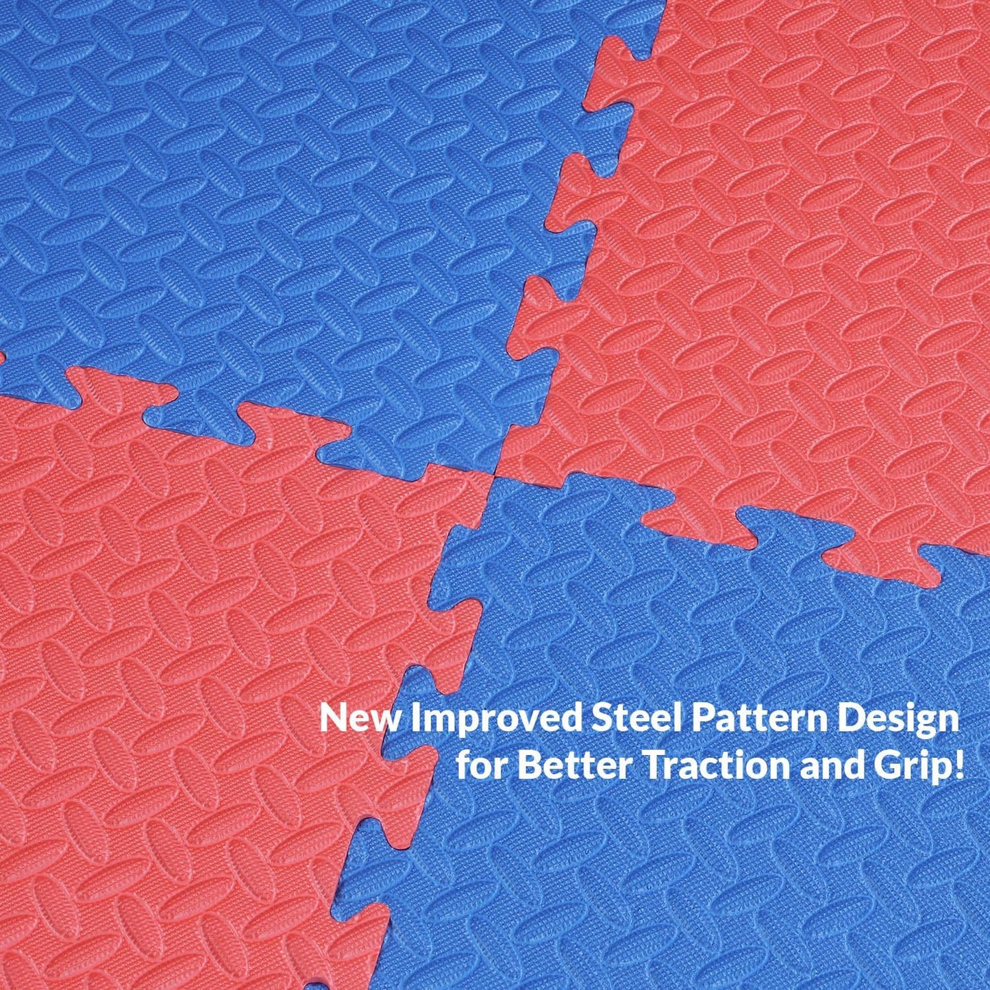 Xspec 1" Extra Thick 48 sq ft Reversible EVA Gym Foam Floor Mat Tiles (24" x 24"), Steel Pattern, 12 pcs, Blue & Red