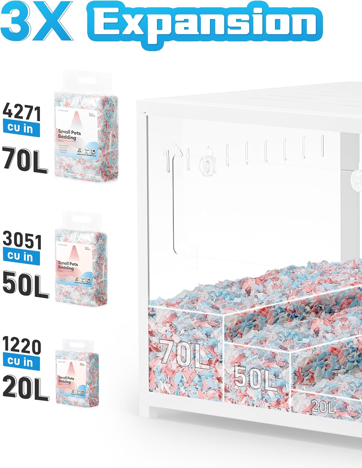 BUCATSTATE Hamster Bedding 50L, 99% Dust-Free Guinea Pig Bedding Odor Control Paper Bedding, Cozy Small Animal Bedding for Rabbit Rat Syrian Dwarf Hamsters Gerbils (Confetti)