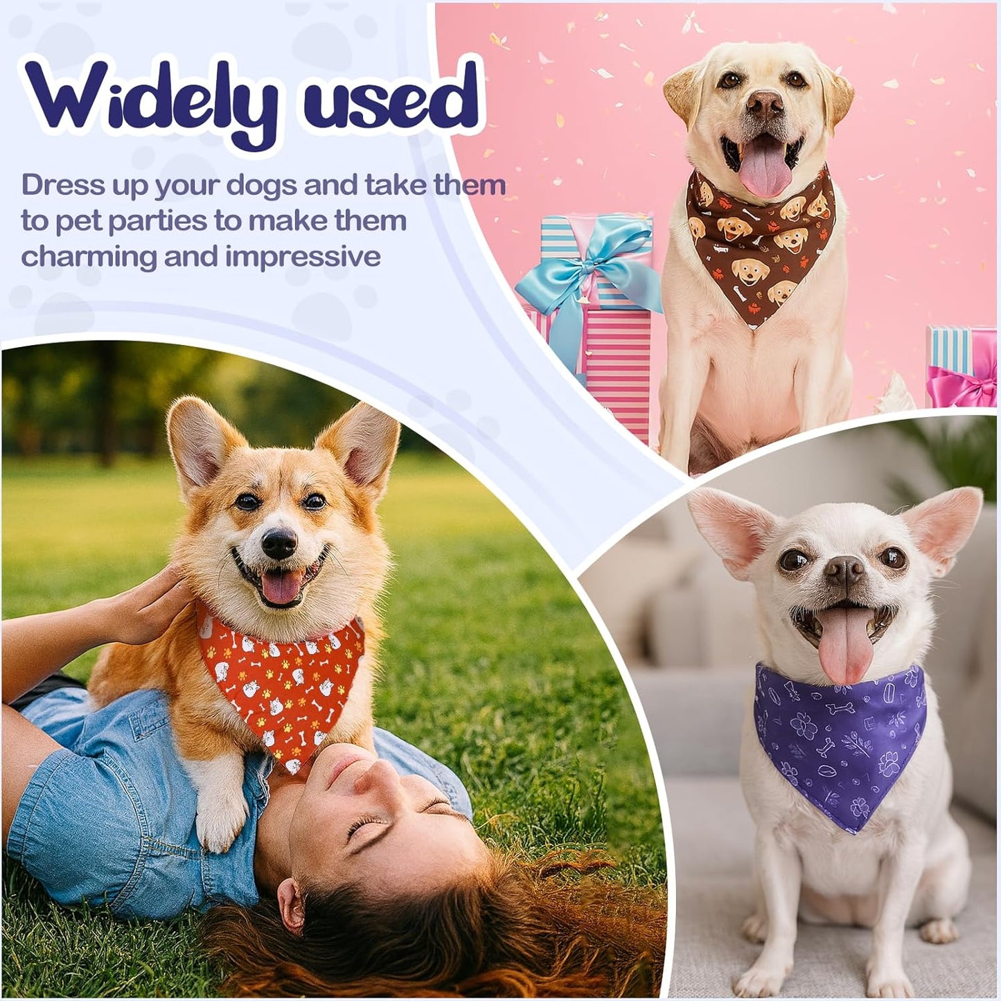 40Pcs Dog Bandanas Bulk, Puppy Bandana Pet Cats, Bandanas for Dogs Triangle Kerchief Bibs for Small Medium Large Pets (25 x 17 x 17 Inches)