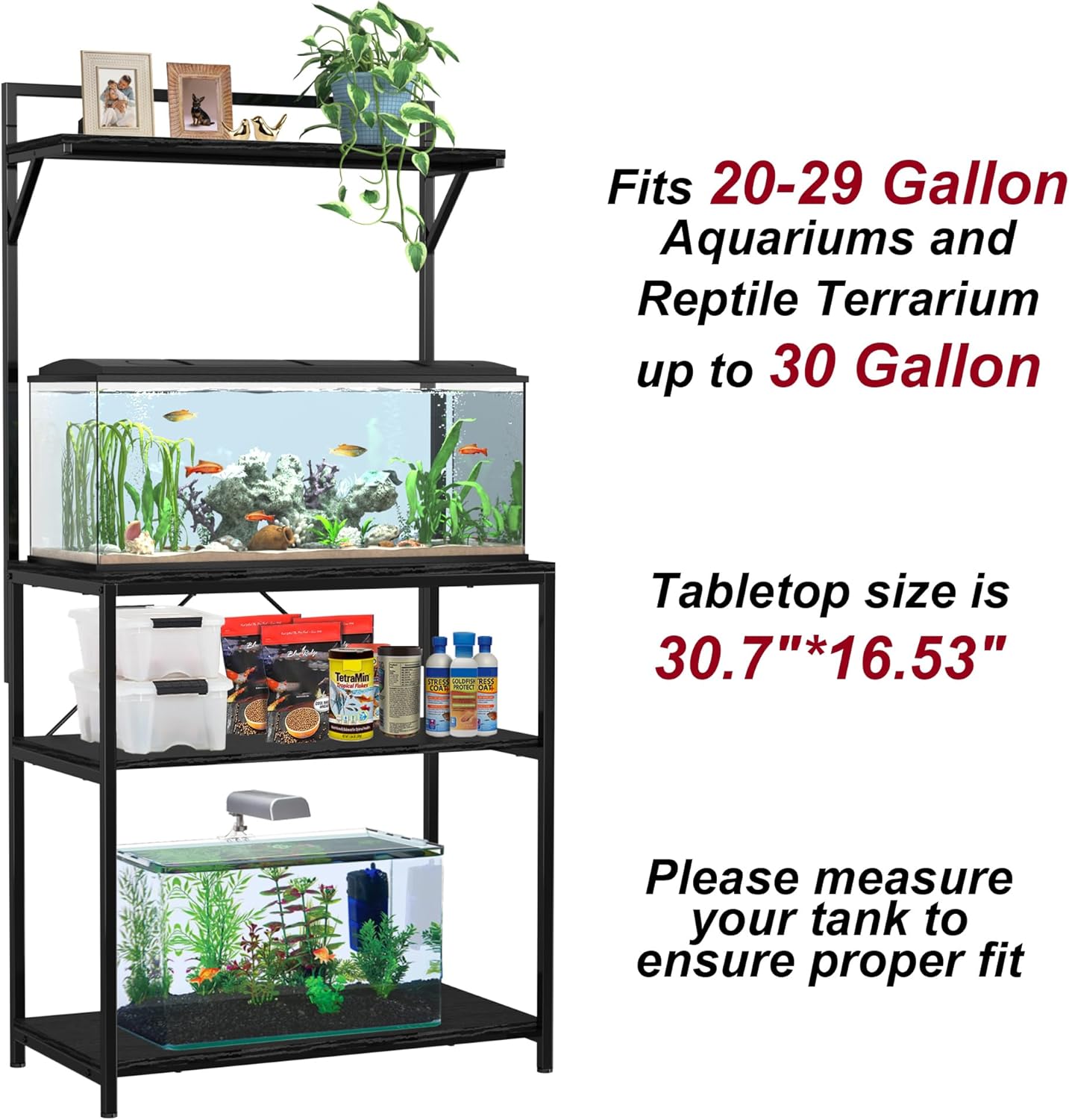 GDLF 20-29 Gallon Fish Tank Stand with Plant Shelf, Aquarium Stand with Storage Shelf for 20 Gallon Long Aquarium 30.7" x 16.53" Tabletop Fits Turtle or Reptile Terrariums