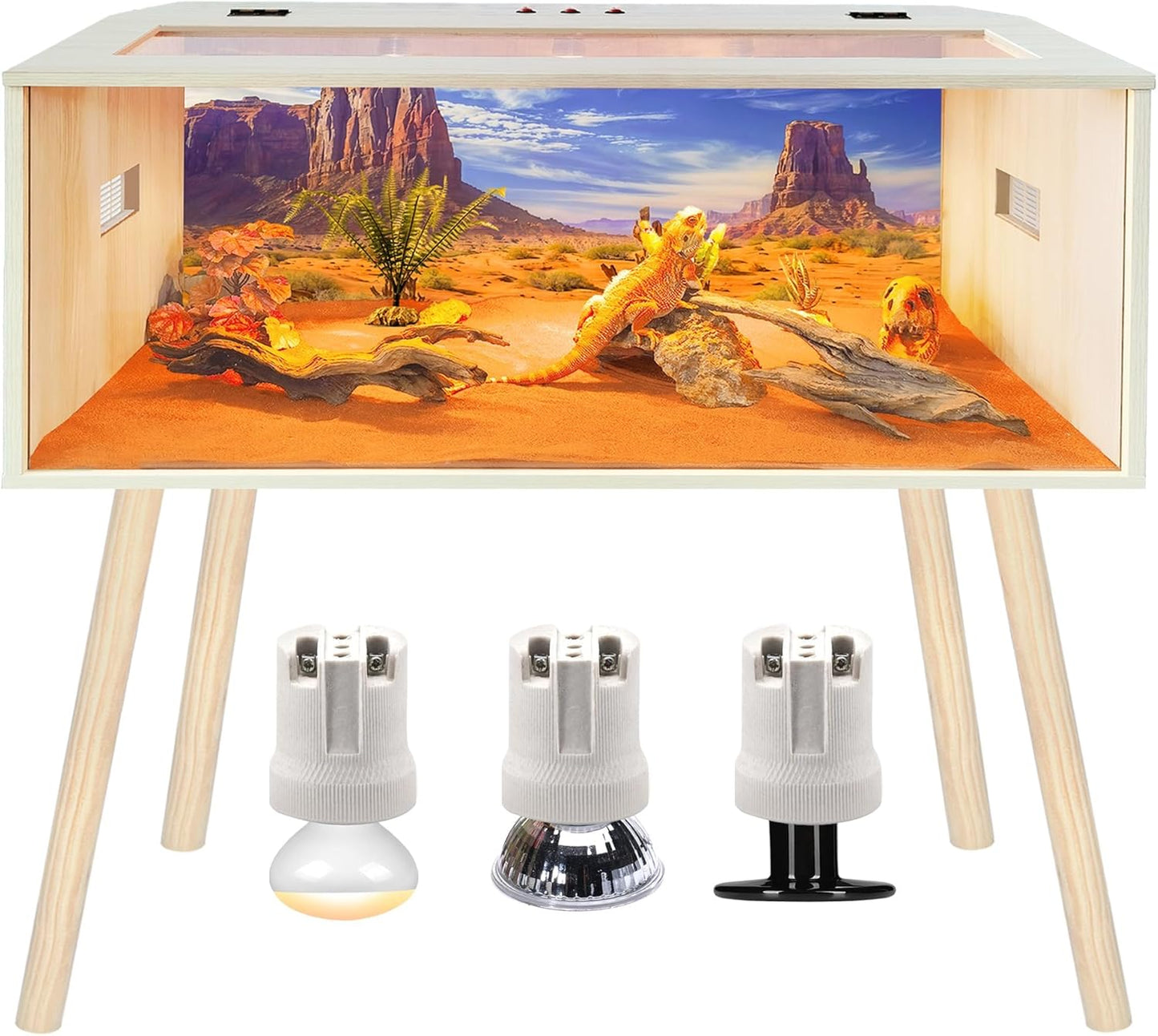 Prolee Reptile Terrarium, Lizard Tank Up to 68 Gallons, Bearded Dragon Tank with Roof Door, Snake Tank with Built-in Lamp Fixture and Switch, with Leg Stand (Oak, 68 Gallons, 48" Length)