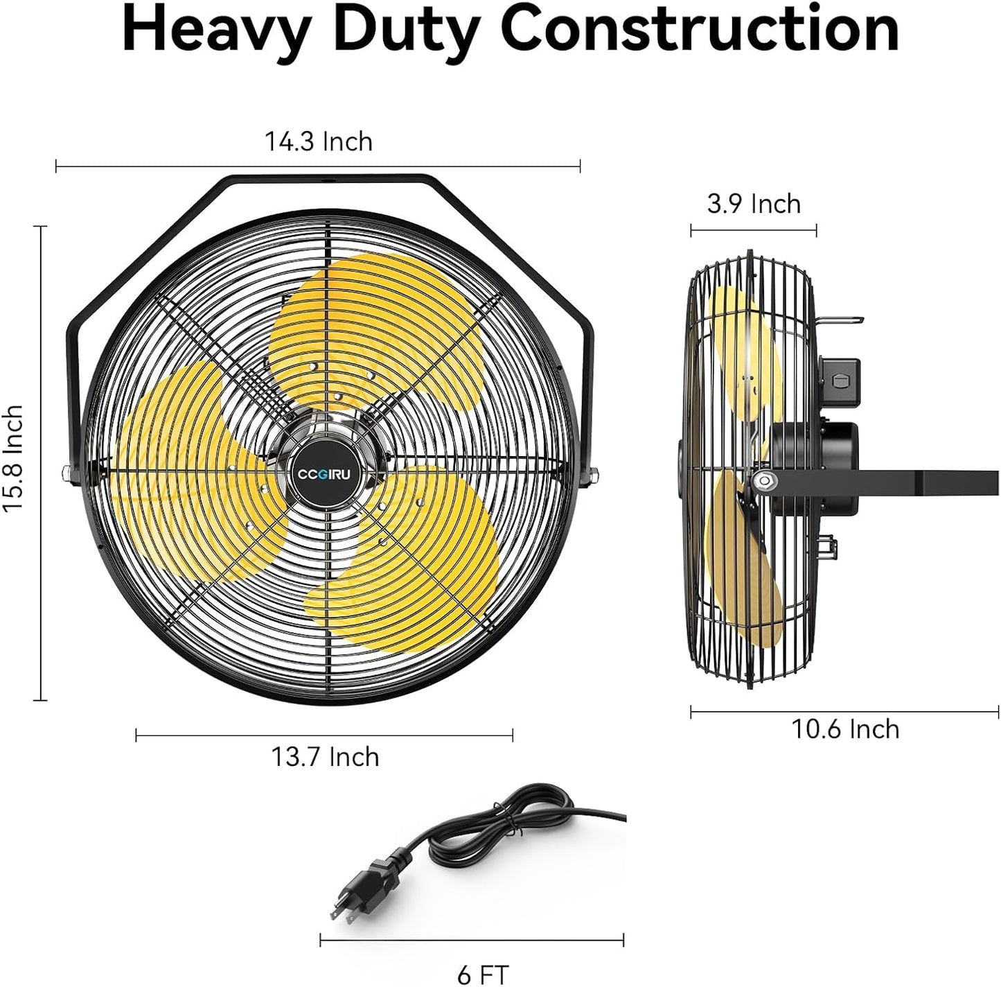2800 CFM 12" Industrial Wall Mount Fan with 2 Pack, High Velocity 3-Speed Metal Wall Mounted Fan with powerful Motor Covered Patio, Greenhouse, Gazebo, UL Listed