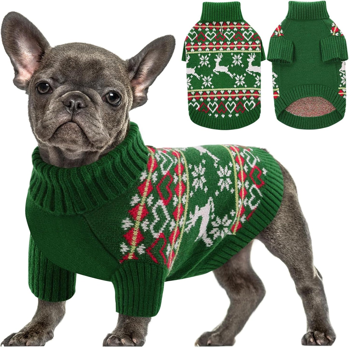 Queenmore Dog Christmas Sweater,Turtleneck Knitted Pullover Xmas Dog Clothes Sweatshirt,Pet Christmas Outfit, Warm Doggy Sweaters for Small Dogs Boy Girl L
