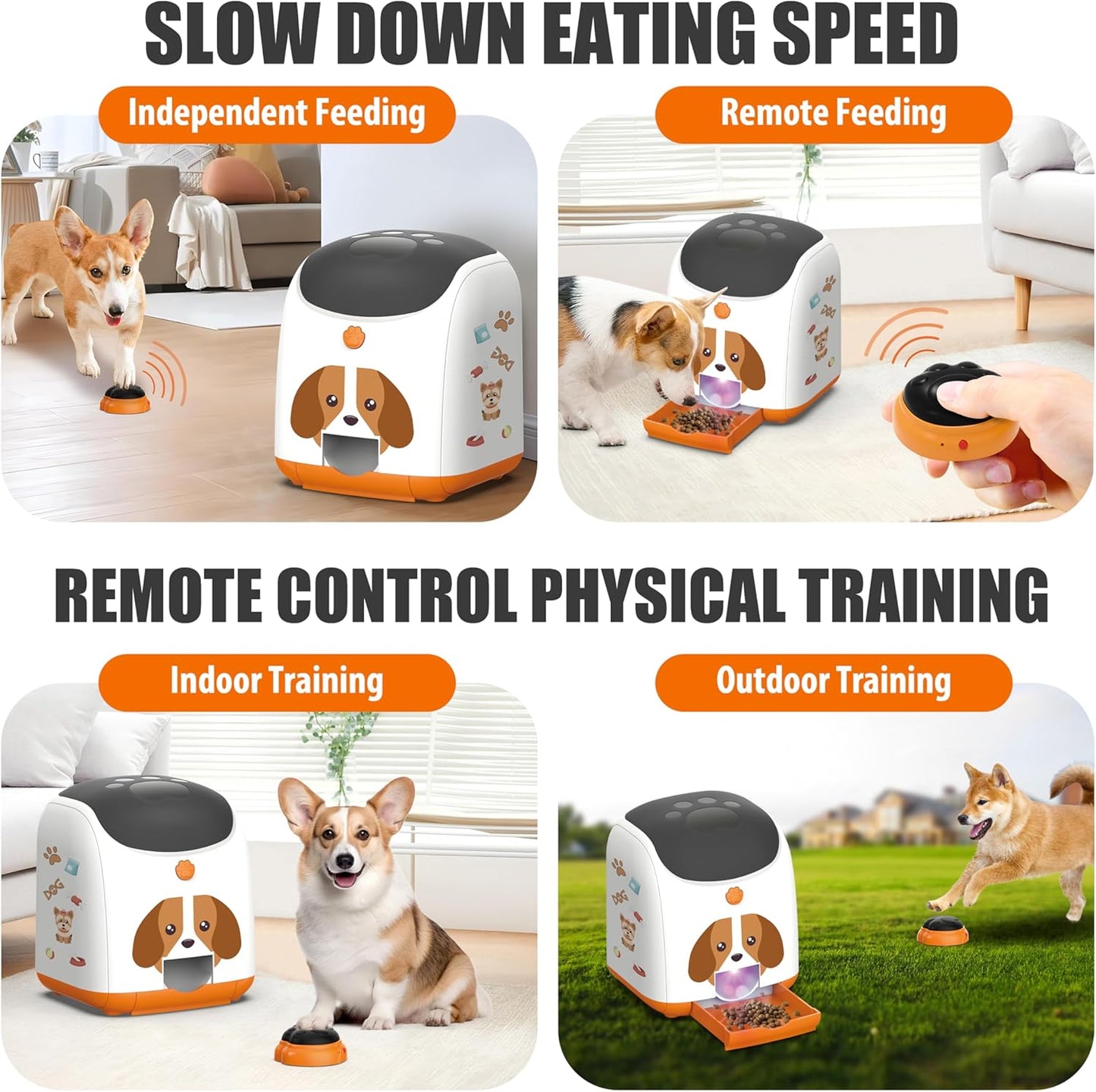 Dog Puzzle Feeder Toy, Automatic Dogs Treat Dispenser,Interactive IQ Training, Dog Slow Feeder,Remote Button Treat Dispenser,All Breeds,Large Capacity with Light (Orange)