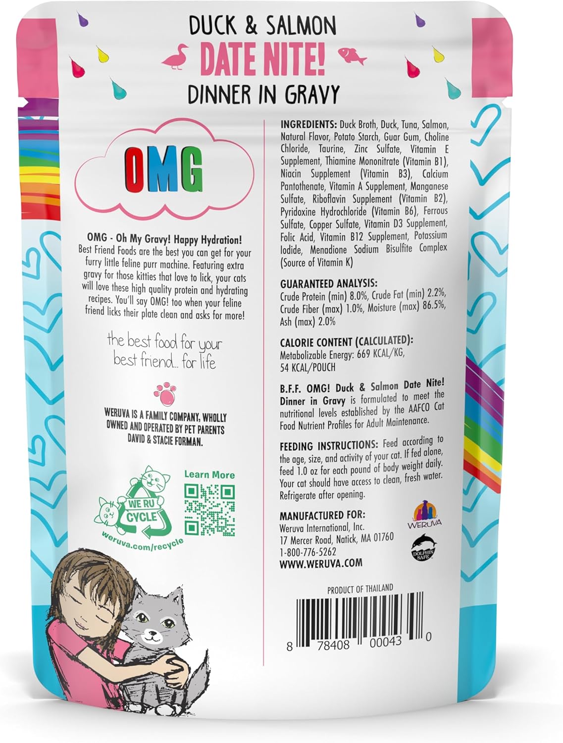 Weruva B.F.F. OMG - Best Feline Friend Oh My Gravy!, Date Nite! with Duck & Salmon in Gravy Cat Food, 2.8oz Pouch (Pack of 12)