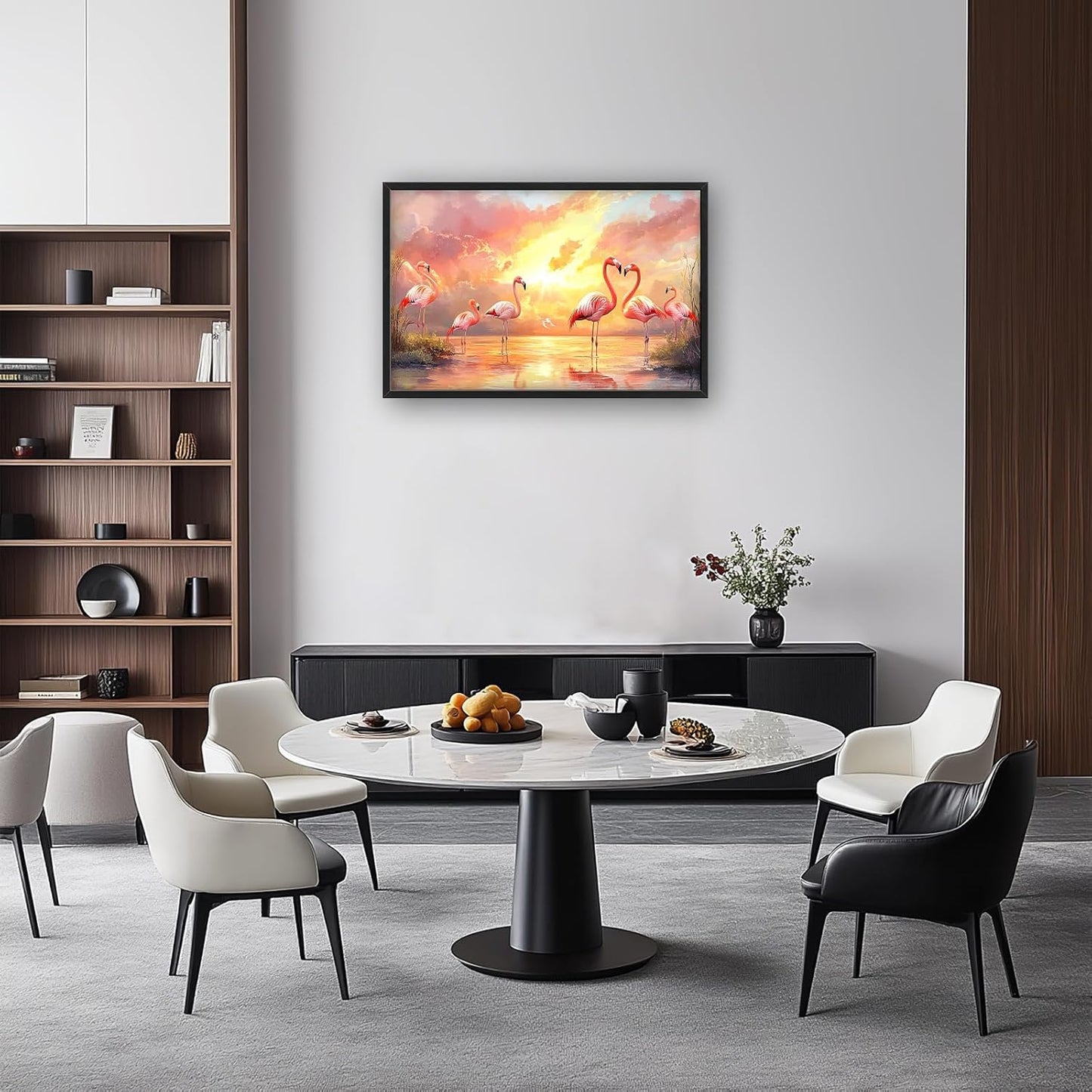 Large Flamingo Wall Art for Living Room, Framed Oversized Sunset Lake Wall Decor Landscape Canvas Painting Pictures Modern Artwork for Living Room Bathroom Bedroom Office Dining Room 36"x24"