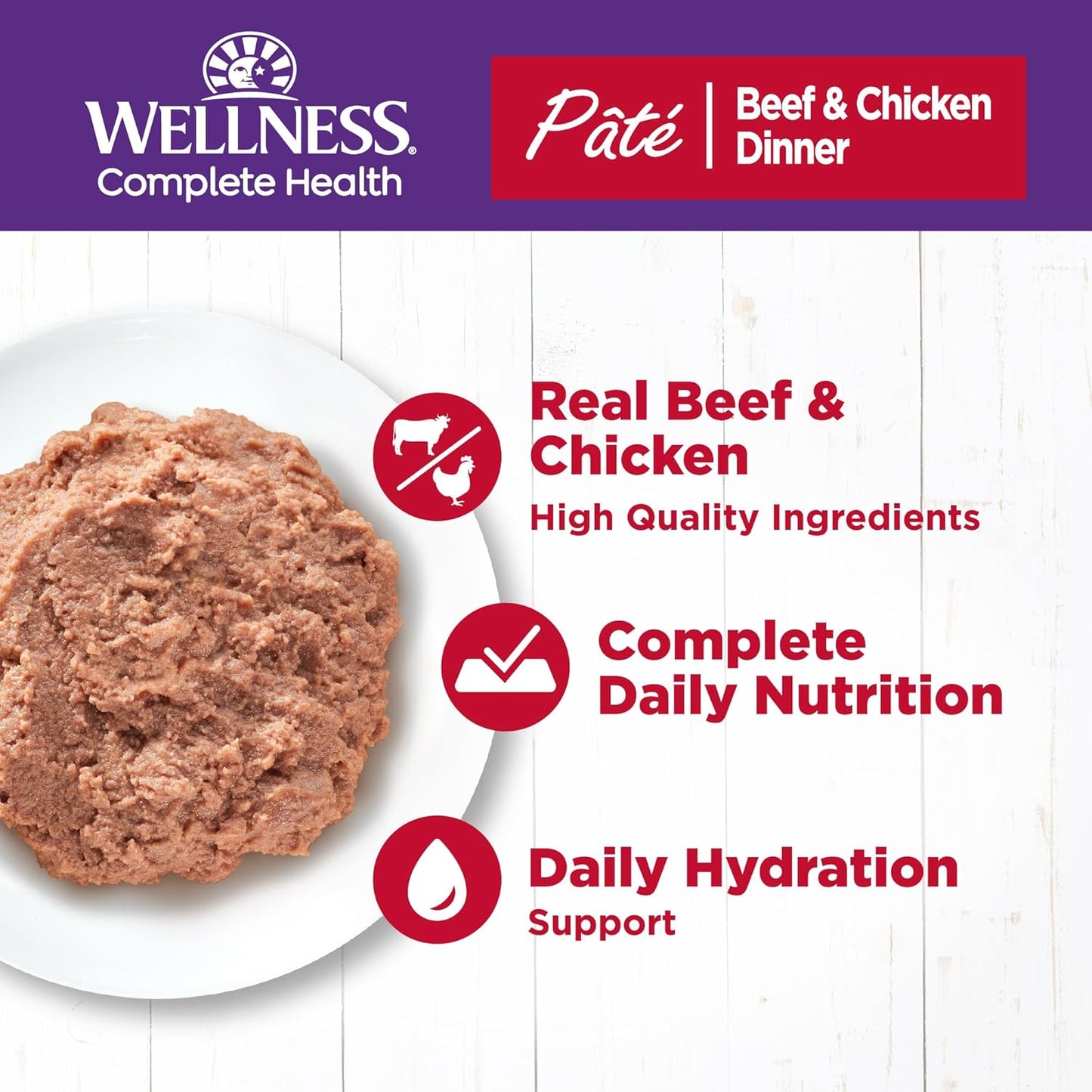 Wellness Complete Health Pate Adult Wet Cat Food, Natural, Protein-Rich, Grain Free, 3 Ounce, 24 Pack, (Beef & Chicken)