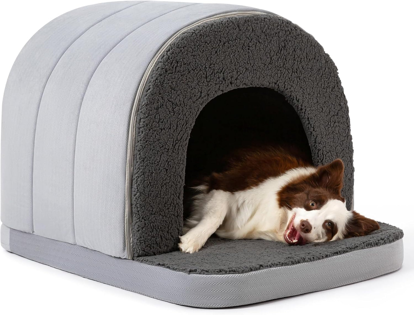 Orthopedic Dog Bed House - Dog House Indoor with Egg-Crate Foam - Tent Bed with Waterproof Lining & Nonskid Bottom, Ideal for Extra Large Breeds & Fits 42-Inch Crate - 41"x27", Charcoal