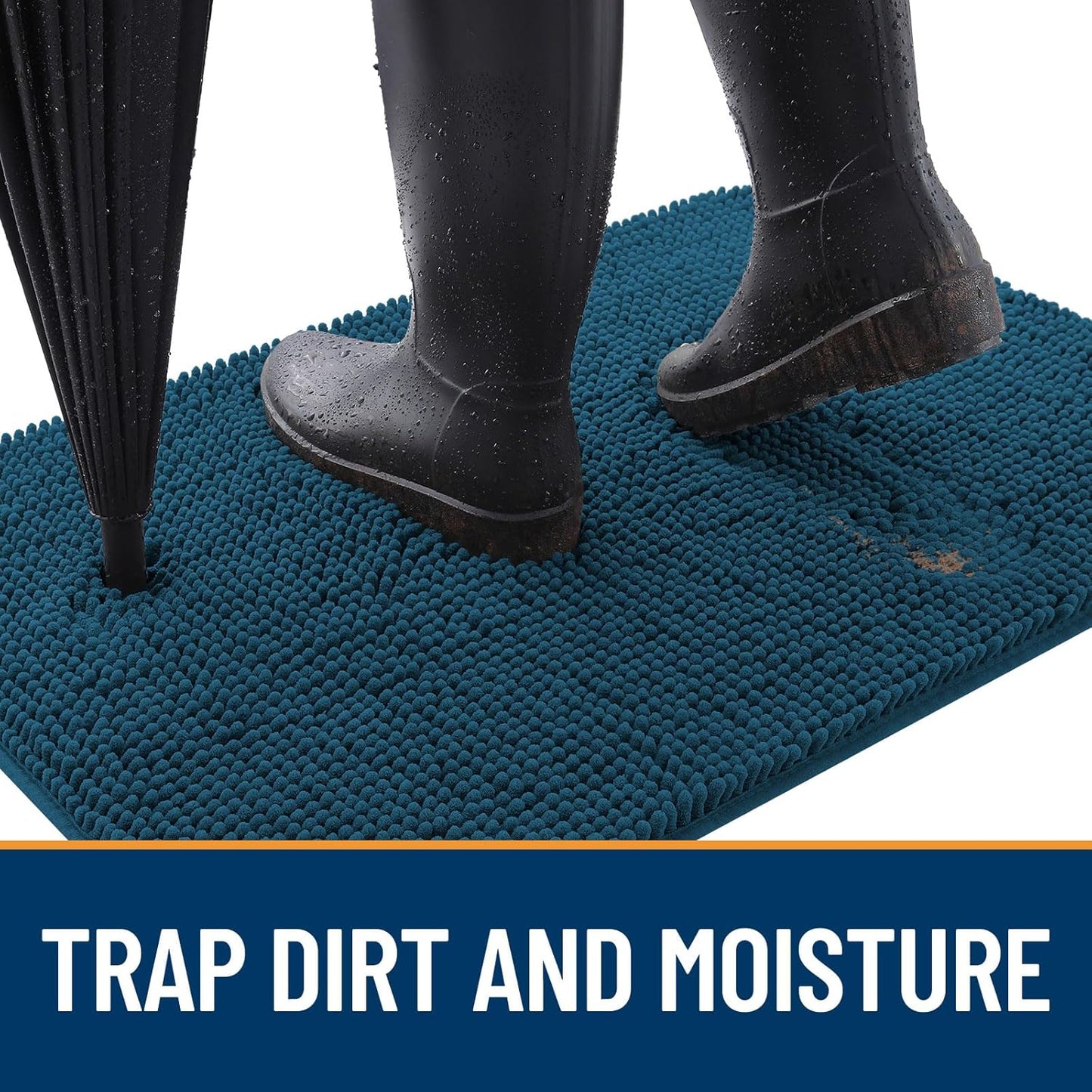 OLANLY Dog Door Mat for Muddy Paws 59x24, Absorbs Moisture and Dirt, Absorbent Non-Slip Washable Doormat, Quick Dry Chenille Mud Mat, Entry Indoor Entryway Carpet for Inside Floor, Atlantic Blue