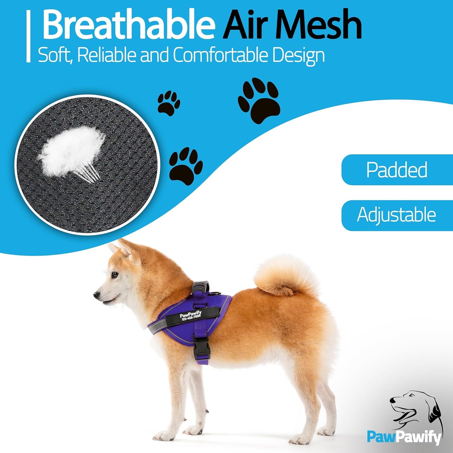 PawPawify Custom No Pull Dog Harness with Name and Phone Number, Heavy Duty Personalized Pet Vest to Prevent Tugging, Pulling, or Choking, Training and Walking (New Purple, XL (60-85 LBS))