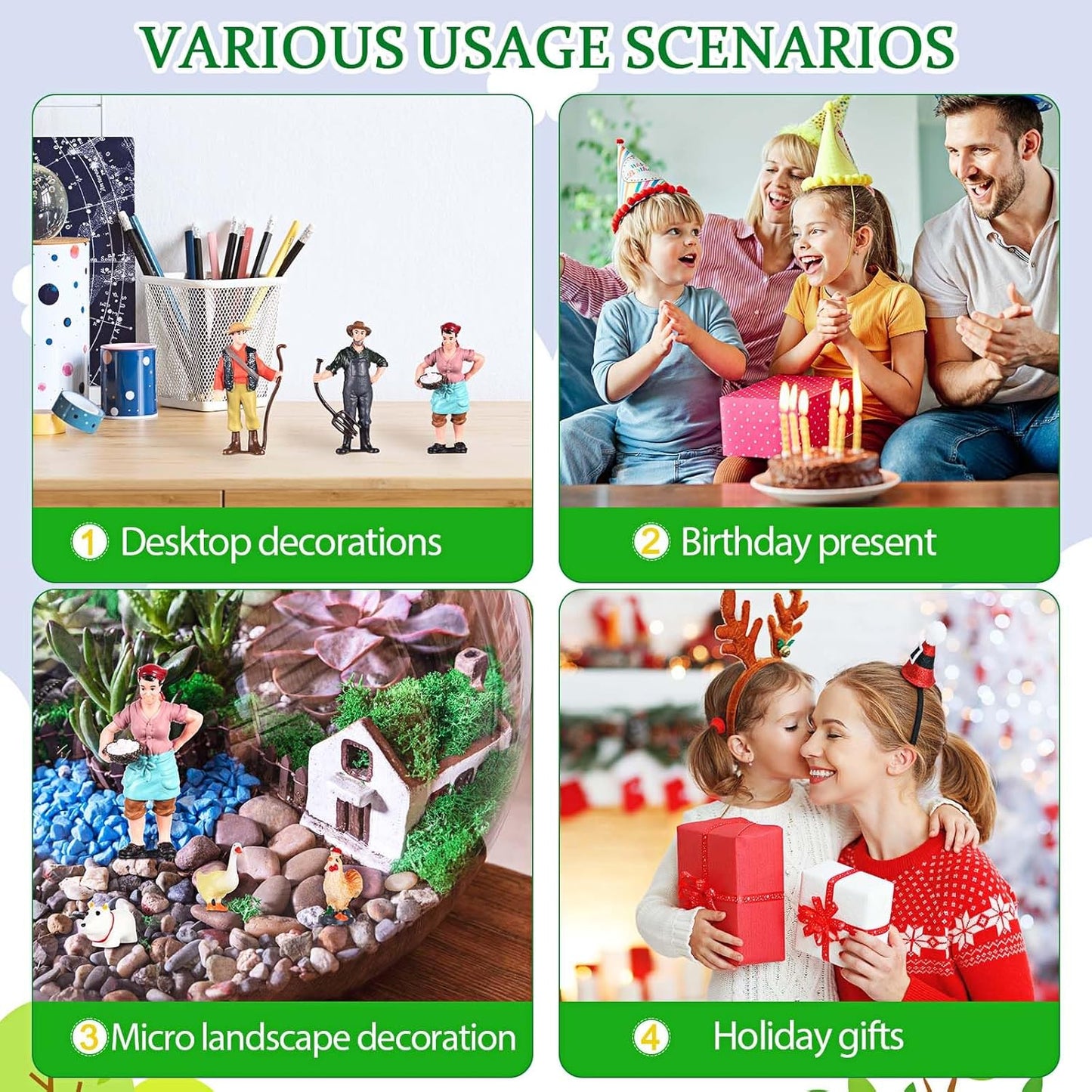 27 Pcs Farm Toys Set, 3 Little Farmer Figurines 9 Plastic Animals Figurines 10 Feed Food Fence Playset 4 Model Trees 1 Moss Mat Animal Farm Toys for Educational School Project Gift