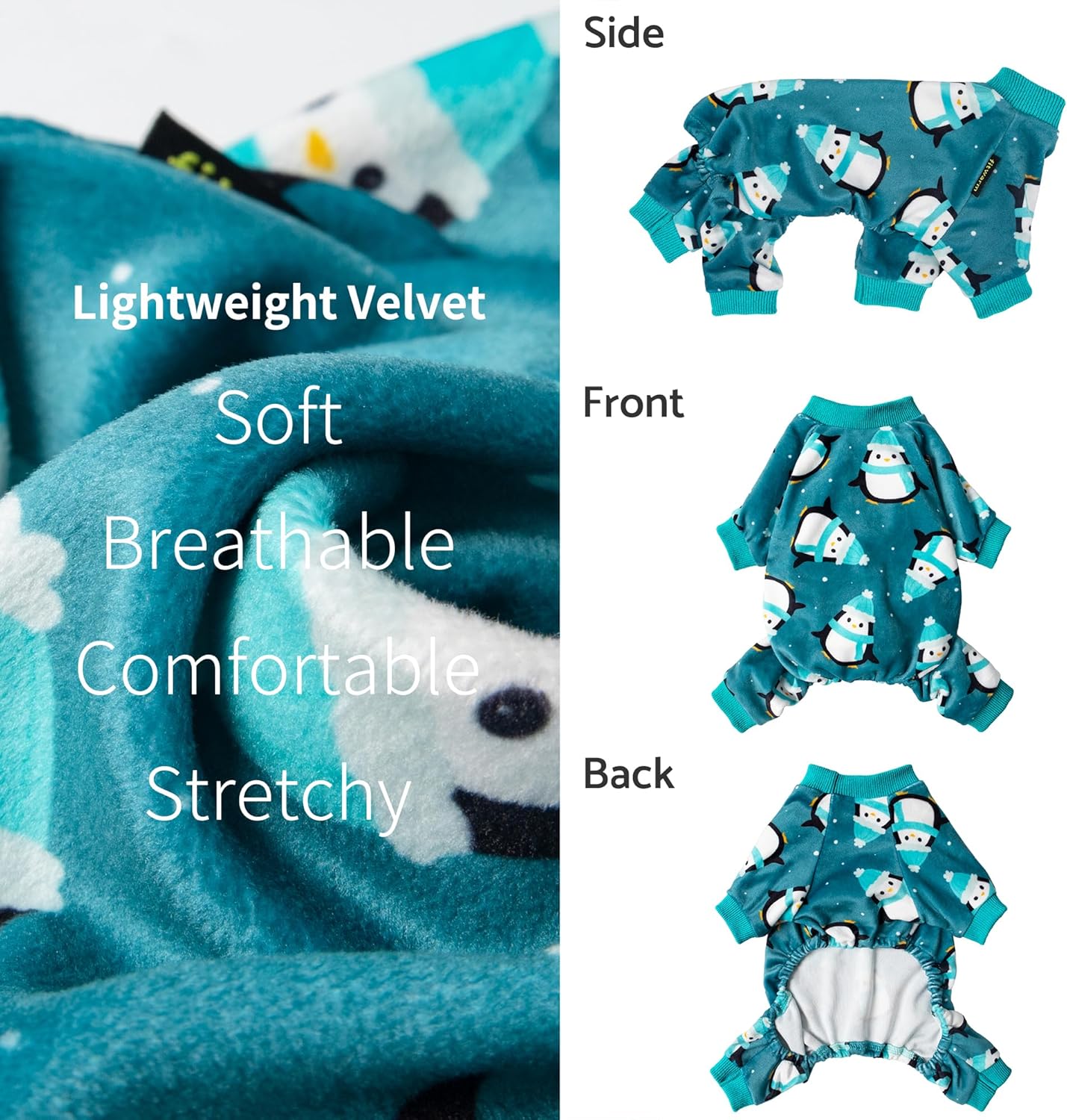 Fitwarm Cute Penguin Dog Pajamas, Dog Winter Clothes for Small Dogs Girl Boy, Cozy Dog Onesie, Soft Pet Jammies, Doggy Apparel, Teal Blue, Small