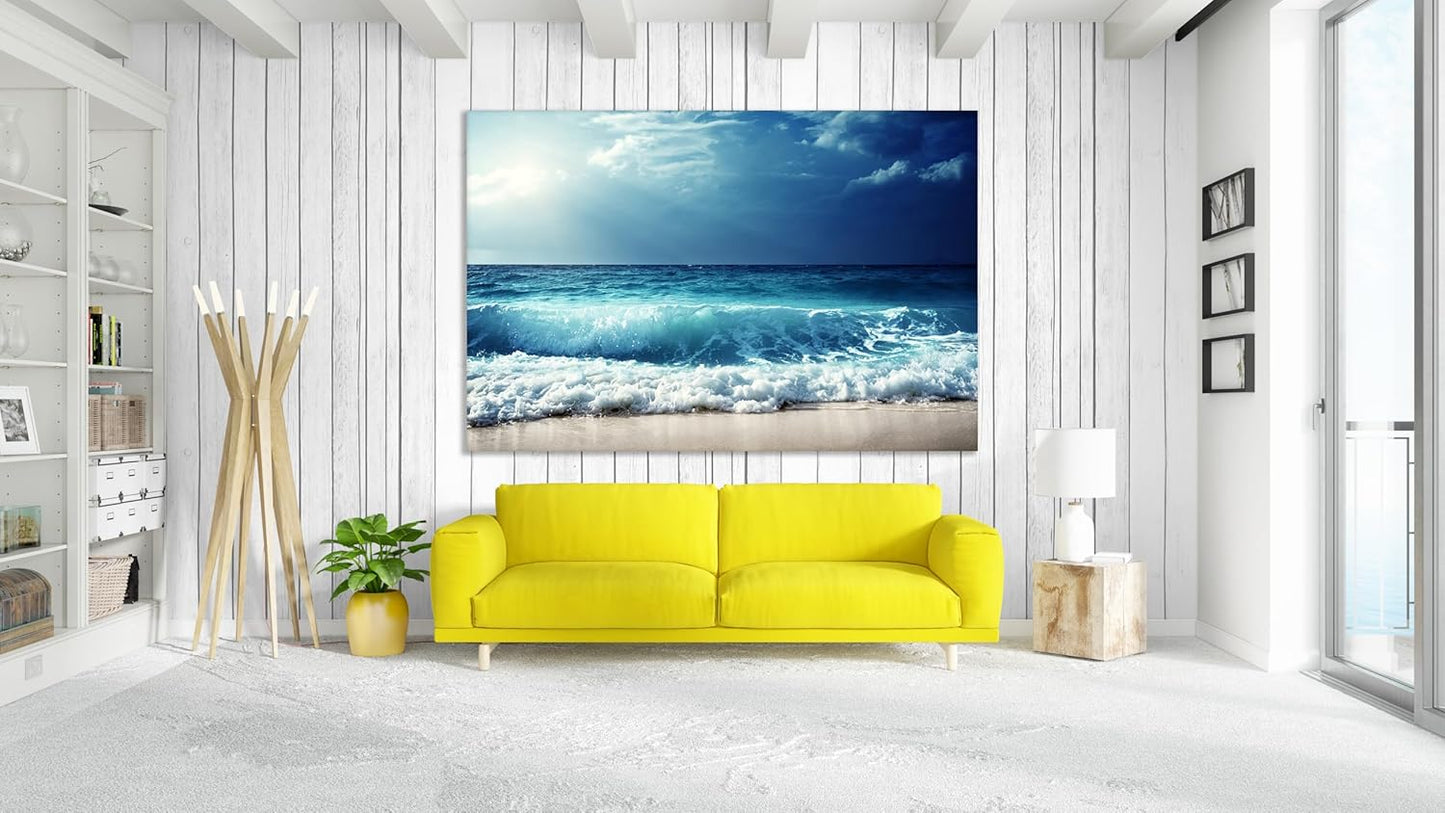 Nature Wall Art Prints - Ocean Forest Mountain Lake Canvas Landscapes - Small to Extra Large Living Room Bedroom Kitchen Bathroom Décor (Summer Ocean Beach, 16L" x 24W")