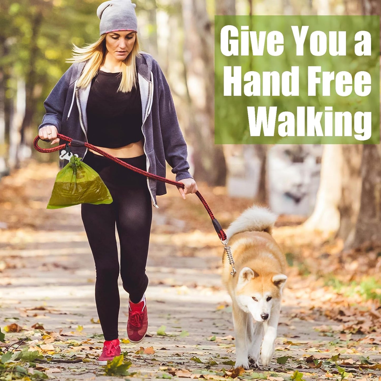 Dog Poop Bag Dispenser for Leash Attachment - Portable Set With Waste Bags & Hand-Free Carrier, Fits Any Leash, Round, Pink