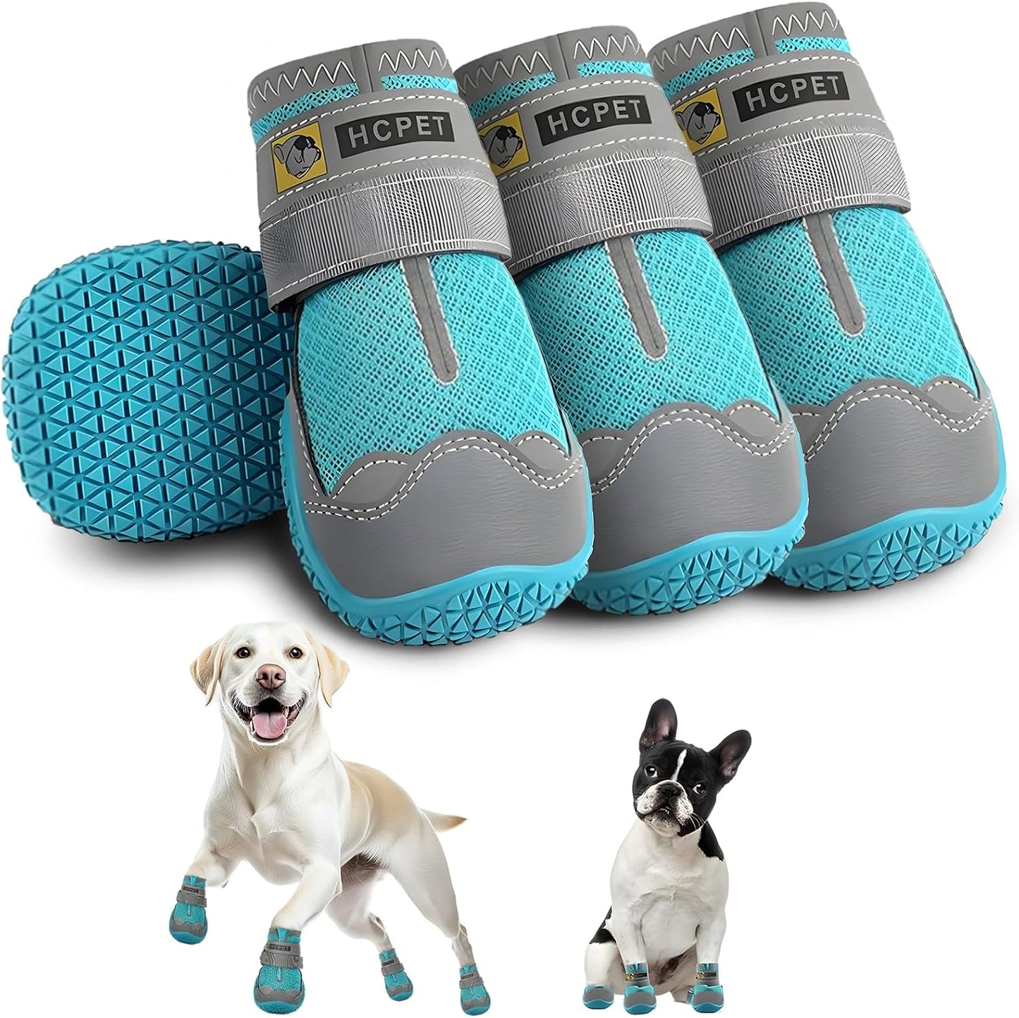 Hcpet Dog Shoes for Large Dogs, Breathable Dog Booties for Small Medium Dogs, Anti-Slip Dog Boots & Paw Protectors for Hot Pavement Winter Snow Hiking with Reflective Straps Blue Size 5