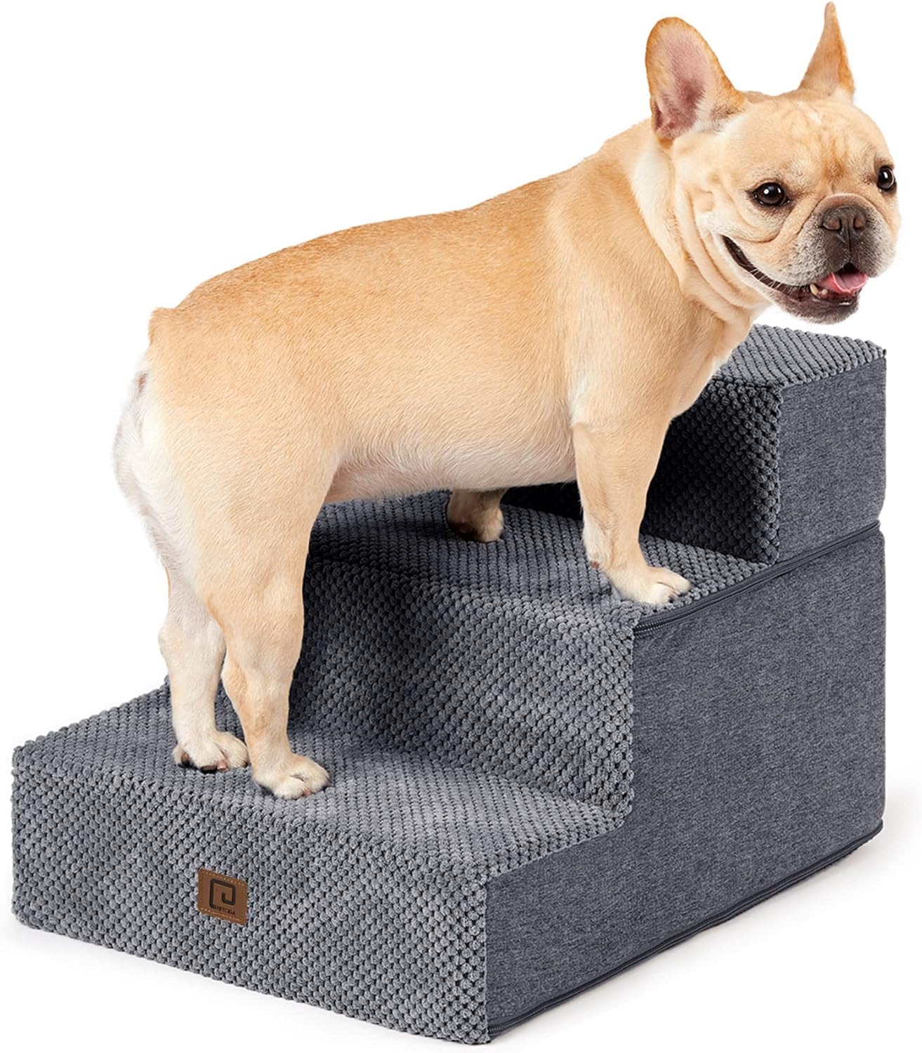 EHEYCIGA Dog Stairs for Small Dogs 13.5" H, 3-Step Dog Steps for Couch Sofa and Chair, Pet Steps for Medium Cats, Non-Slip Balanced Pet Ramp Indoor, Grey