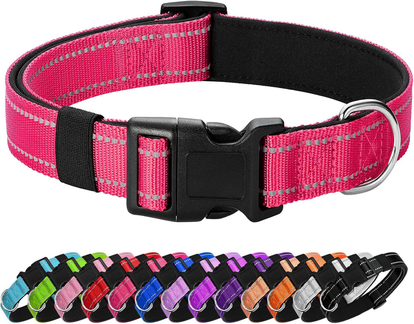 Reflective Dog Collar Padded with Soft Neoprene Breathable Quick Release Basic Dog Collars for Medium Dogs Hot Pink Girl