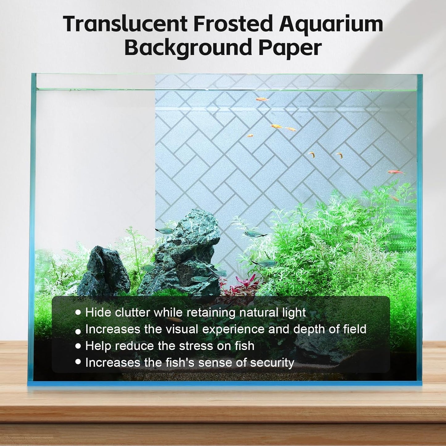 Aquarium Background Paper Decor Fish Tank Backdrop Wallpaper Electrostatic Adhesive, No Glue, Easy to Install, Reusable (19.7”H×59.1" L, Grid Transparent)