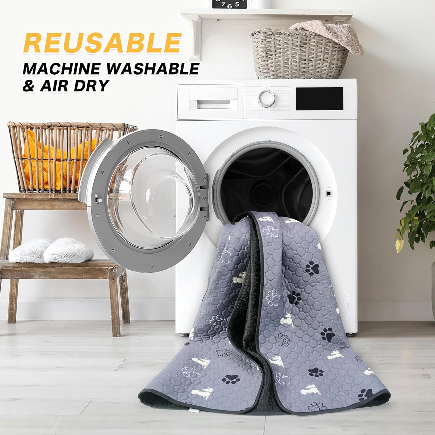 Washable Pee Pads for Dogs, 4 Pack Reusable Puppy Pads, Waterproof Pet Pee Pads for Dog Potty Training, Extra Large Dog Pee Pads for Crate, Playpen, and Whelping, Durable and Absorbent, Grey 18"x24"