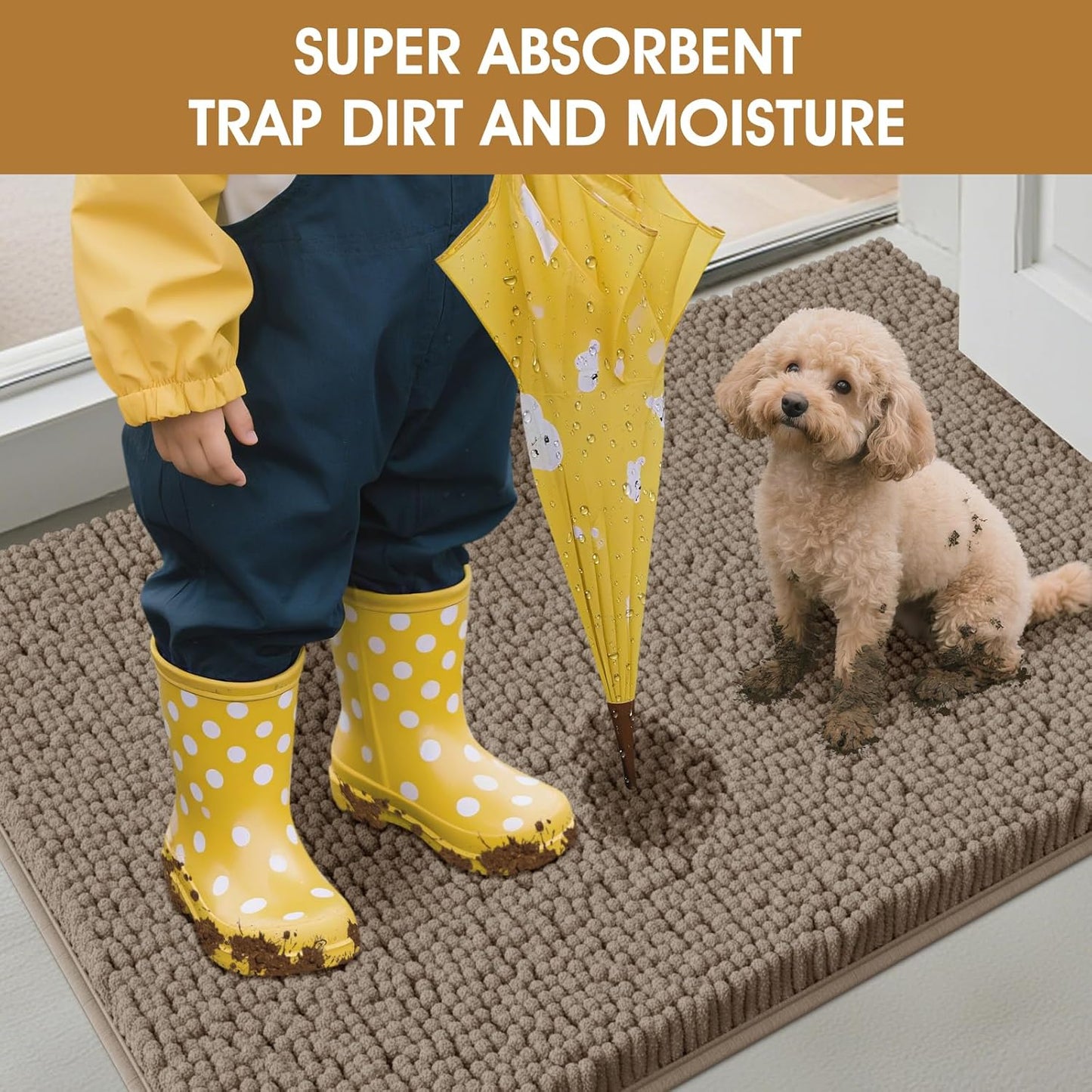 IM HOME Extra Large Dog Door Mats for Muddy Paws, Chenille Absorbent Dog Mats, Non Slip Heavy Mud Mat for Dogs, Soft Pet Mat for Entryway, Mud Paws, Inside Floor,60" x 36", Beige