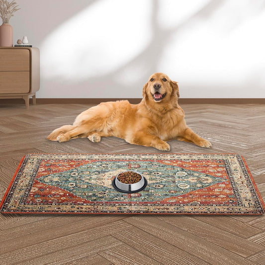 Large Pet Feeding Mat, 39.4"x31.5" Bohemia Absorbent Quick Dry Dog Mat for Food and Water Bowl, Non Skid Cat Bowl Mat, No Stains Quick Dry for Pet Water Dispenser Pet Supplies for Messy Drinkers