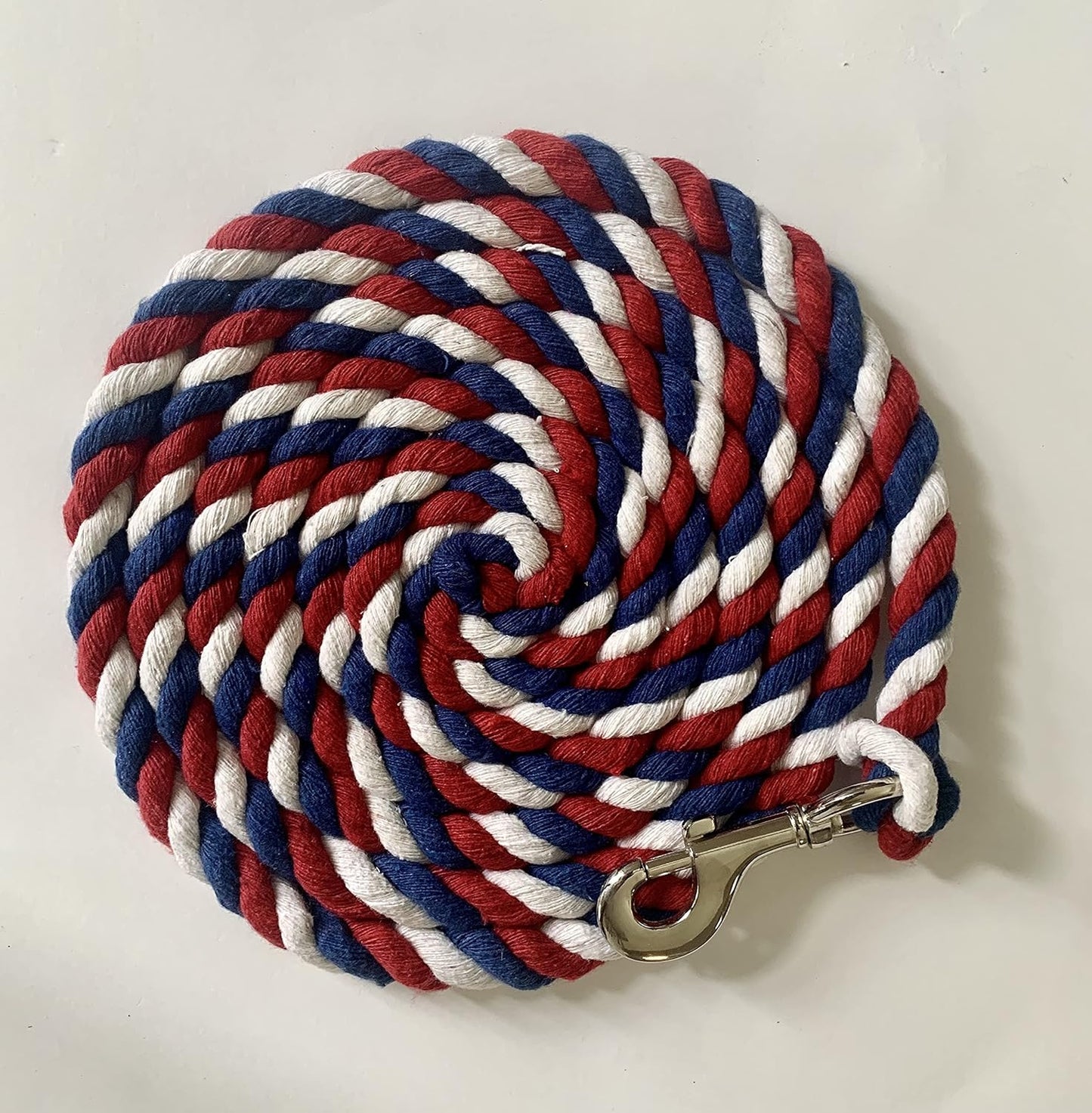 Majestic Ally Pack of 2 Solid Cotton Lead Rope for Horses & Livestock – 10 Foot Long and 5/8 inch Thick - Replaceable Heavy-Duty Satin Bolt Snap – Handmade – Soft, Broken in Feel (Patriotic)