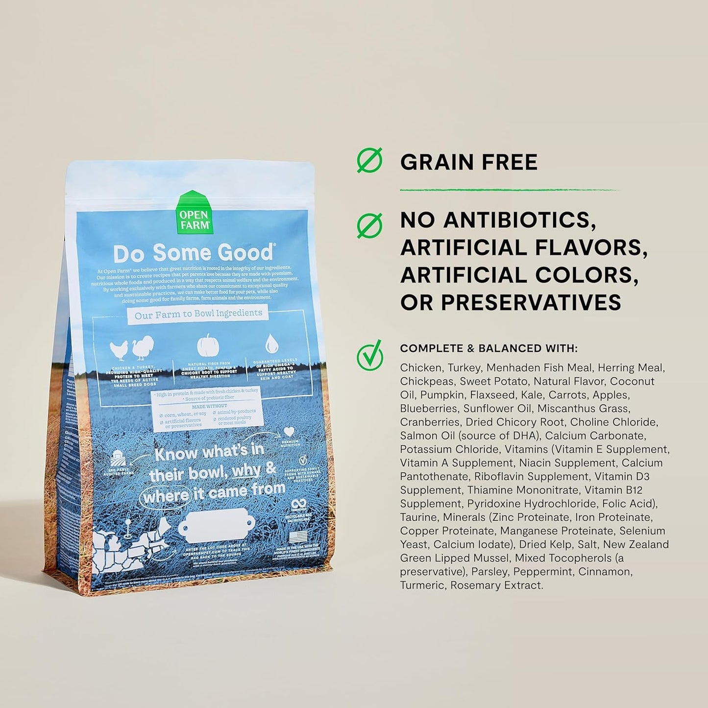 Open Farm, Grain-Free Dry Dog Food for Small Breeds, High-Protein Kibble, Sustainably & Ethically Sourced Ingredients, Non-GMO Veggies & Superfoods, Chicken & Turkey Recipe for Small Dogs, 4lb Bag