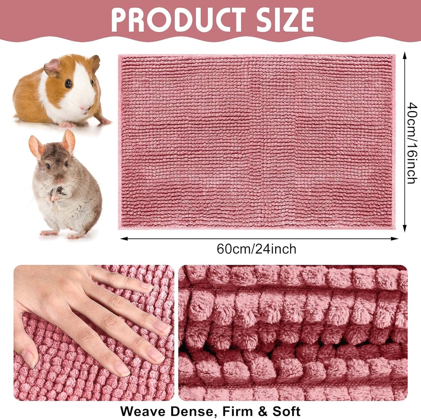 Amylove 4 Pcs Guinea Pig Cage Liner Guinea Pig Bedding Washable Fleece Pee Pads Reusable Small Animals Training Mat Small Animal Sleeping Bed for Bunny Hamster(Pink,16 x 24 Inch)