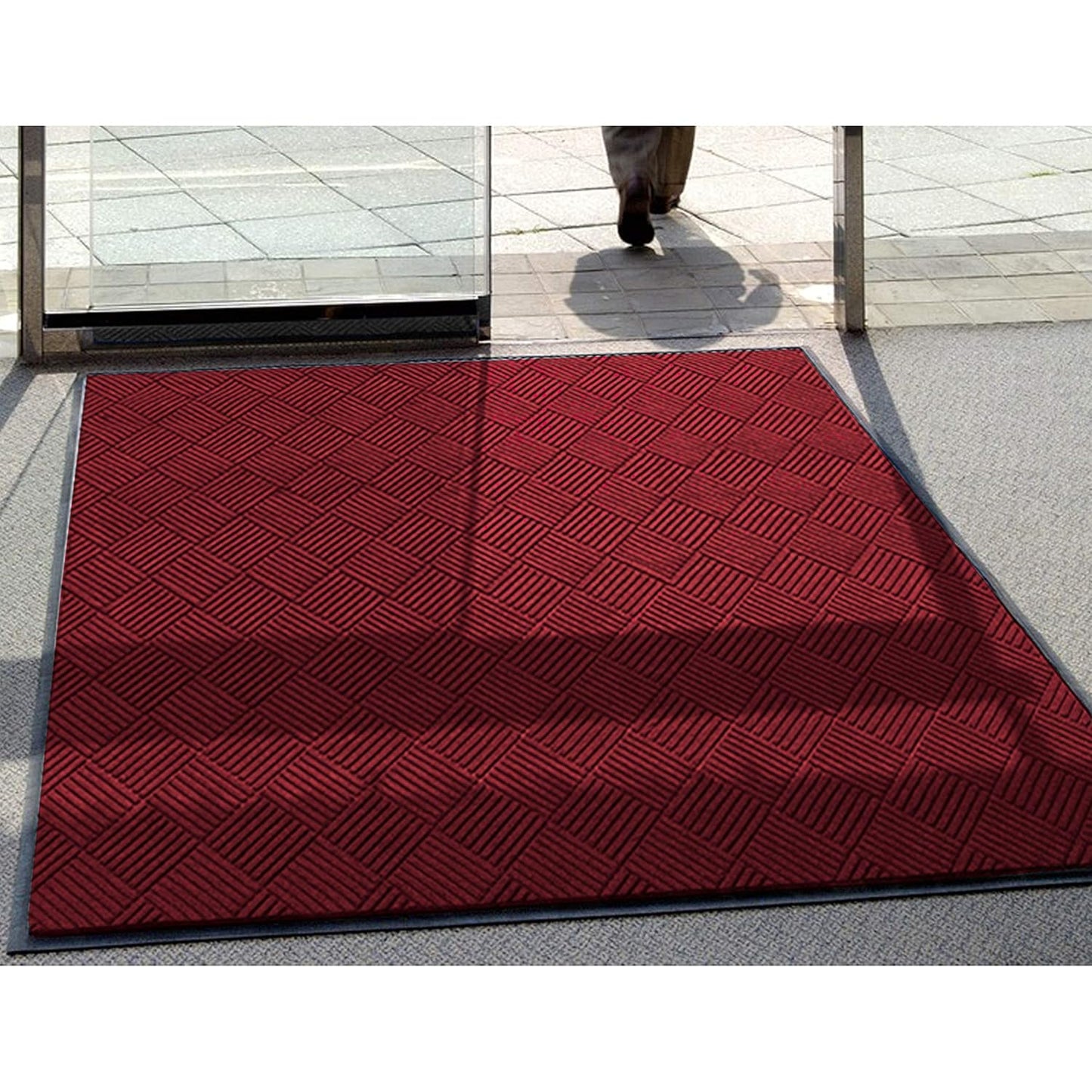 WaterHog Diamond | Commercial-Grade Entrance Mat with Rubber Border – Indoor/Outdoor, Quick Drying, Stain Resistant Door Mat (Red/Black, 3' x 12')