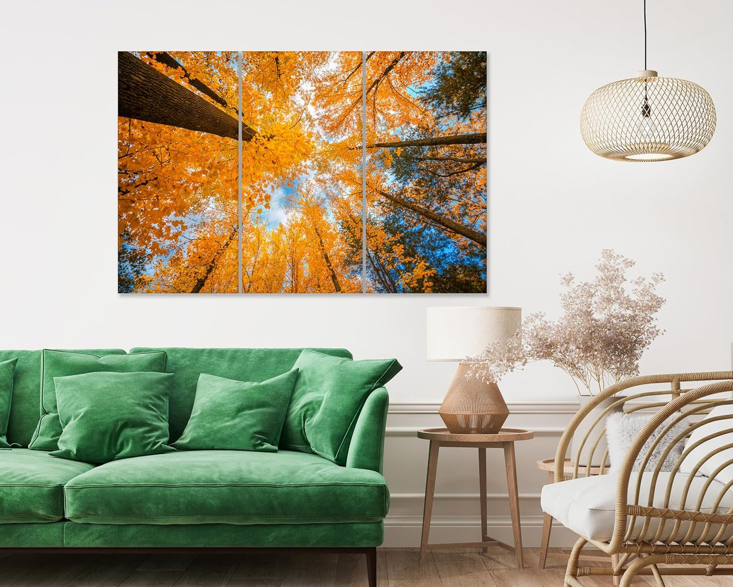 Nature Wall Art Prints - Ocean Forest Mountain Lake Canvas Landscapes - Small to Extra Large Living Room Bedroom Kitchen Bathroom Décor (Blue Sky Through Yellow Autumn Trees, 47L" x 71W" - 3 panels)