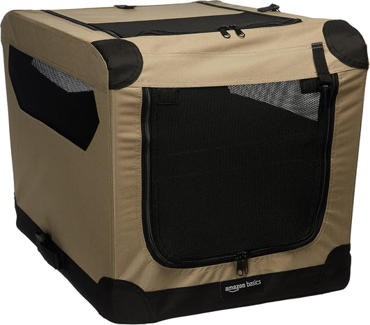 Amazon Basics 2 Door Foldable and Portable Travel Pet Kennel for Cat, Dog, Rabbit, 26 inch, Tan, S 26" x 18" x 18"