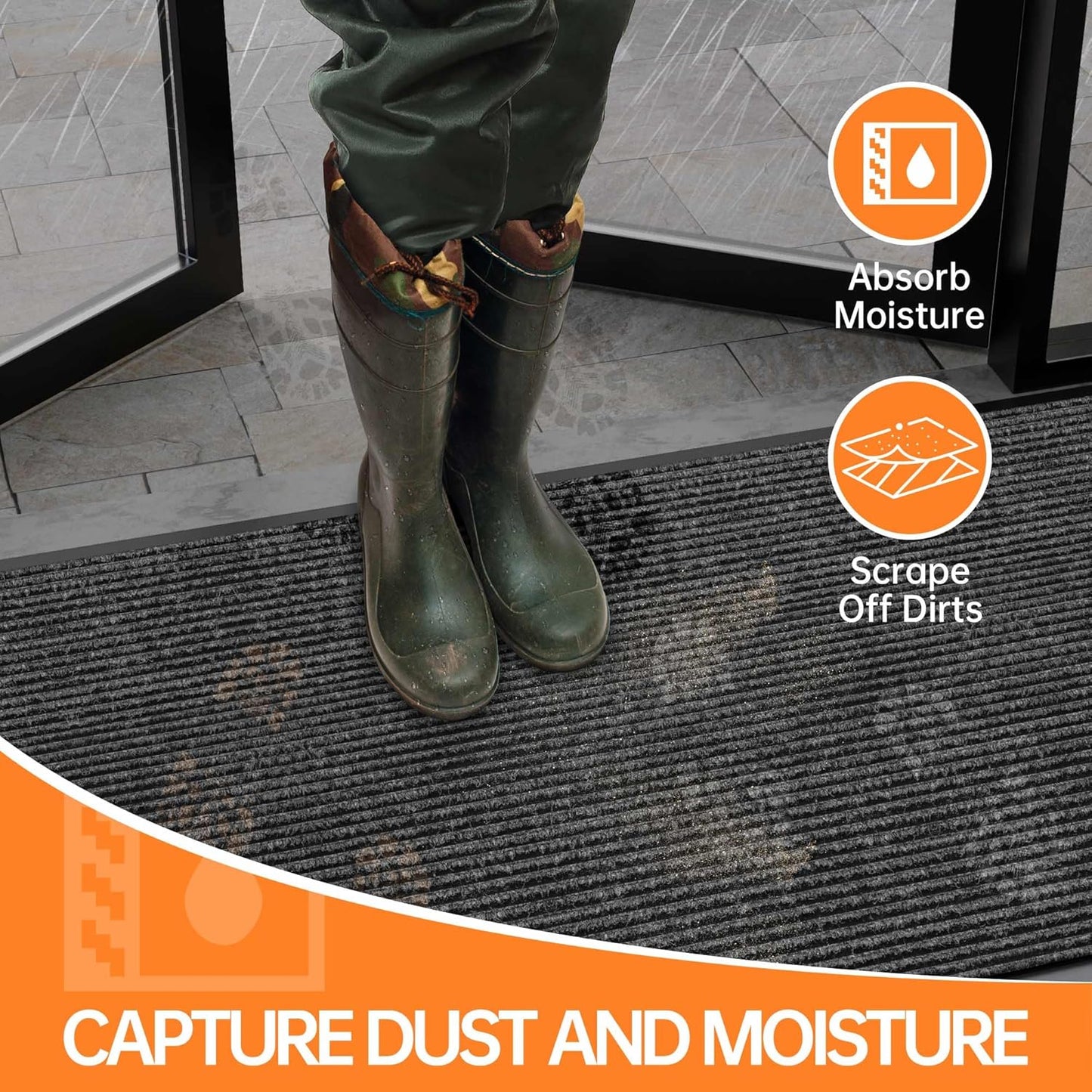 Front Door Mat, 4'x8' Indoor Outdoor Door Mat, Commercial Industrial Entrance Doormat, Heavy Duty Welcome Mat, Rubber Backing Non Slip Doormat for Entryway