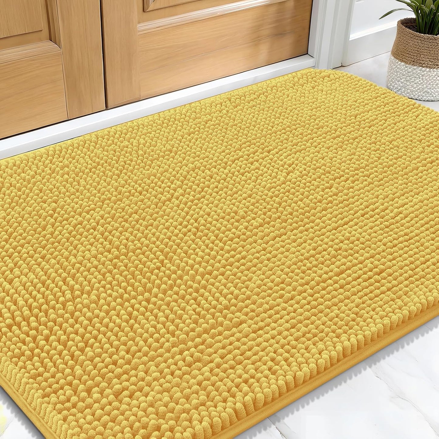 OLANLY Dog Door Mat for Muddy Paws 30x20, Absorbs Moisture and Dirt, Absorbent Non-Slip Washable Doormat, Quick Dry Chenille Mud Mat for Dogs, Entry Indoor Entryway Carpet for Inside Floor, Yellow
