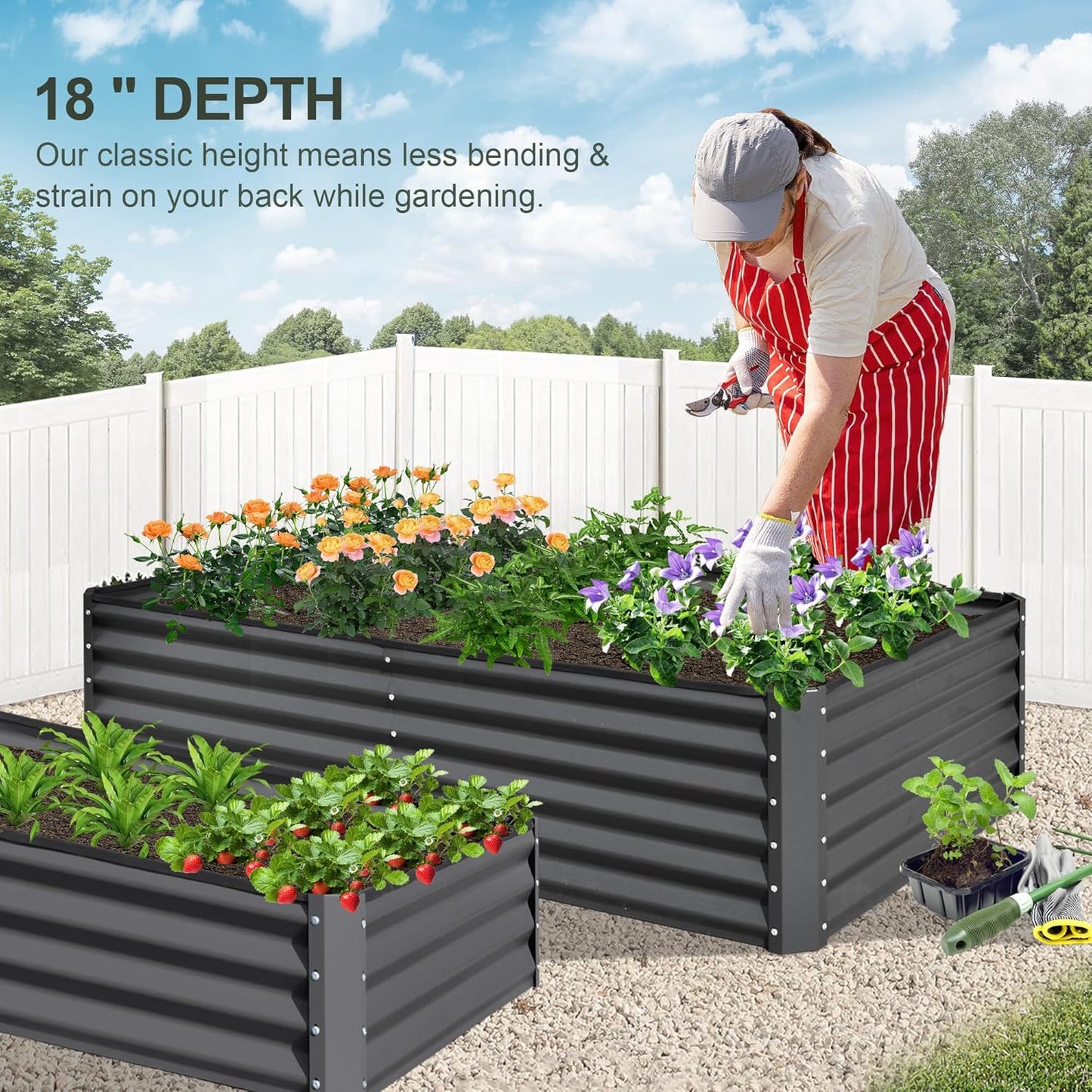 Domi Raised Garden Beds Outdoor, 8x4x1.5Ft Thickening Tall Metal Rectangular Deep Root Box Planter for Vegetables, Flowers, Herbs, and Succulents 1.5" Deep w/ 342 Gallon Capacity - Dark Gray
