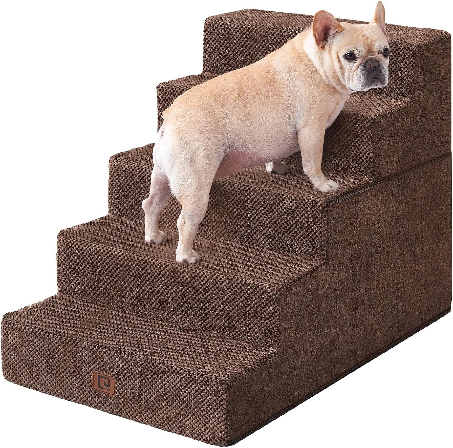 EHEYCIGA Dog Stairs for High Bed 25" H, 5-Step Extra Wide Dog Steps for Bed, Pet Steps for Small Dogs and Cats, Non-Slip Balanced Pet Ramp Indoor, Brown