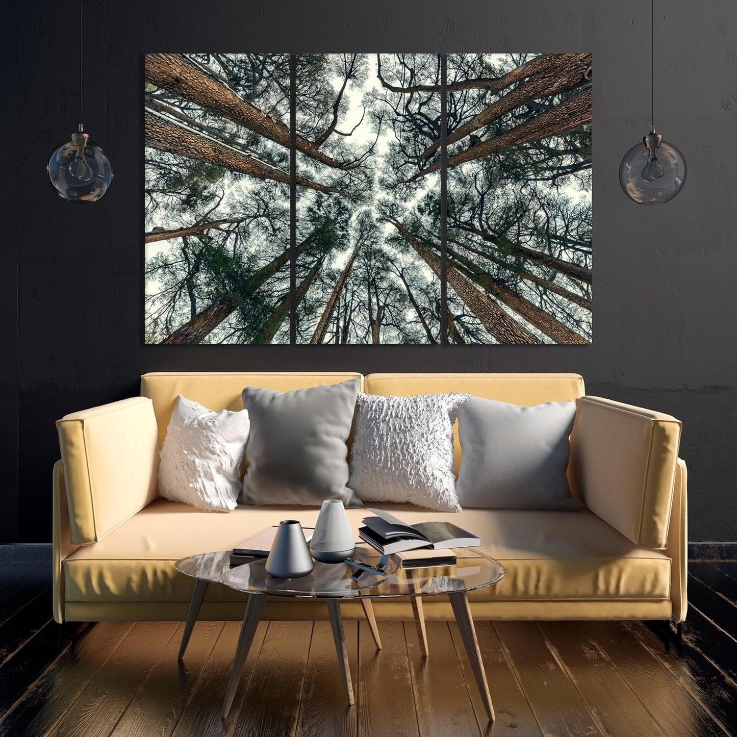 Nature Wall Art Prints - Ocean Forest Mountain Lake Canvas Landscapes - Small to Extra Large Living Room Bedroom Kitchen Bathroom Décor (Trees and Sky, 31L" x 47W" - 3 Panels)