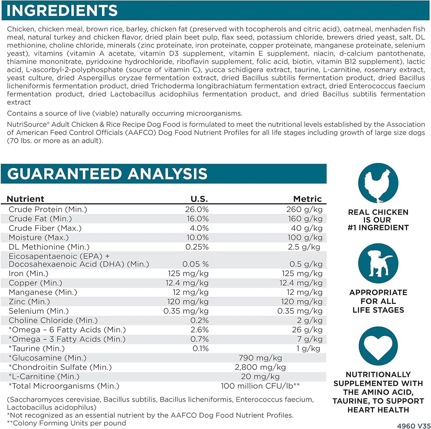 NutriSource Adult Dry Dog Food, Chicken and Rice, 26LB