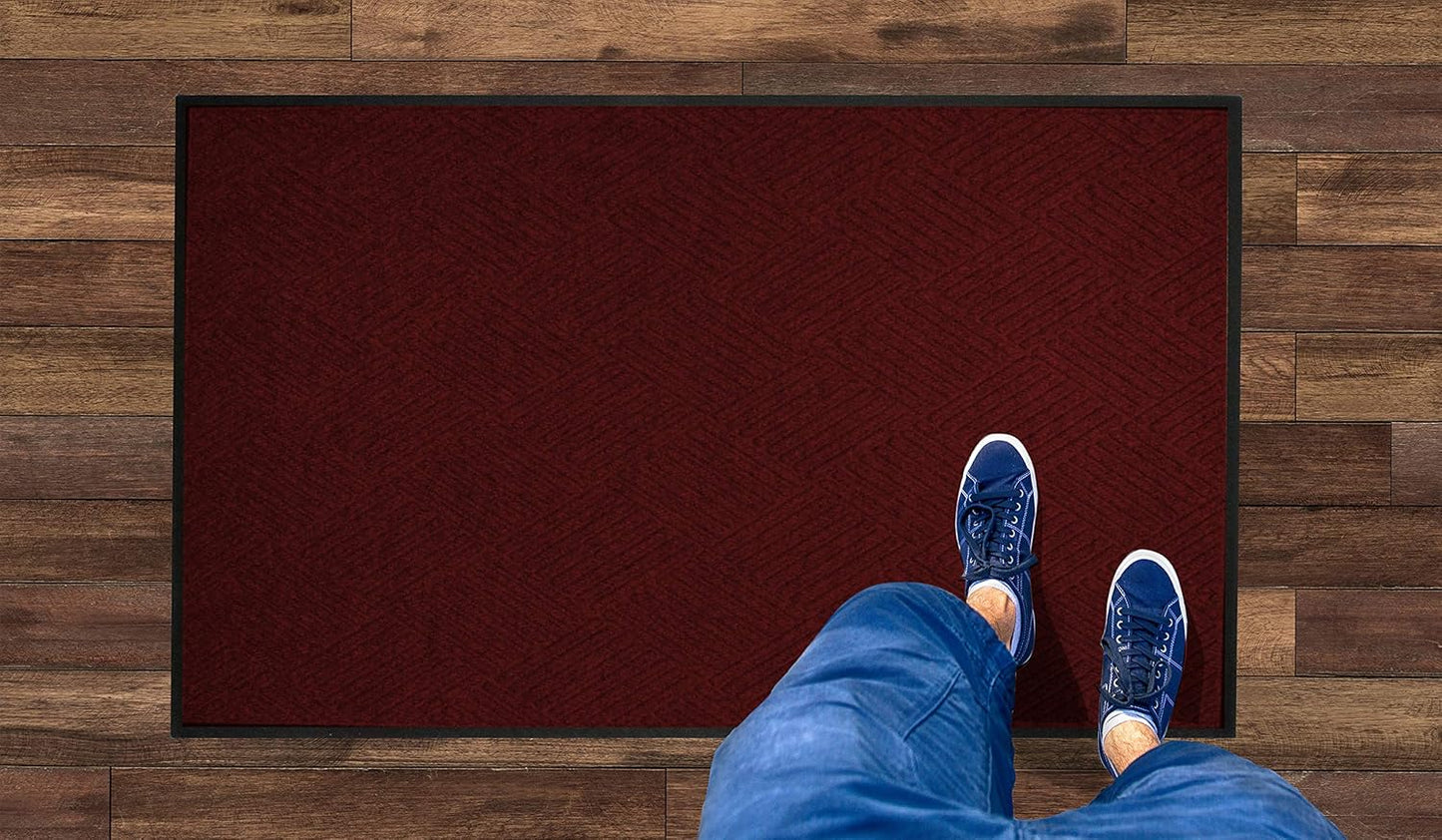 M+A Matting WaterHog Diamond | Commercial-Grade Entrance Mat with Rubber Border – Indoor/Outdoor, Quick Drying, Stain Resistant Door Mat (Red/Black, 6' x 6')